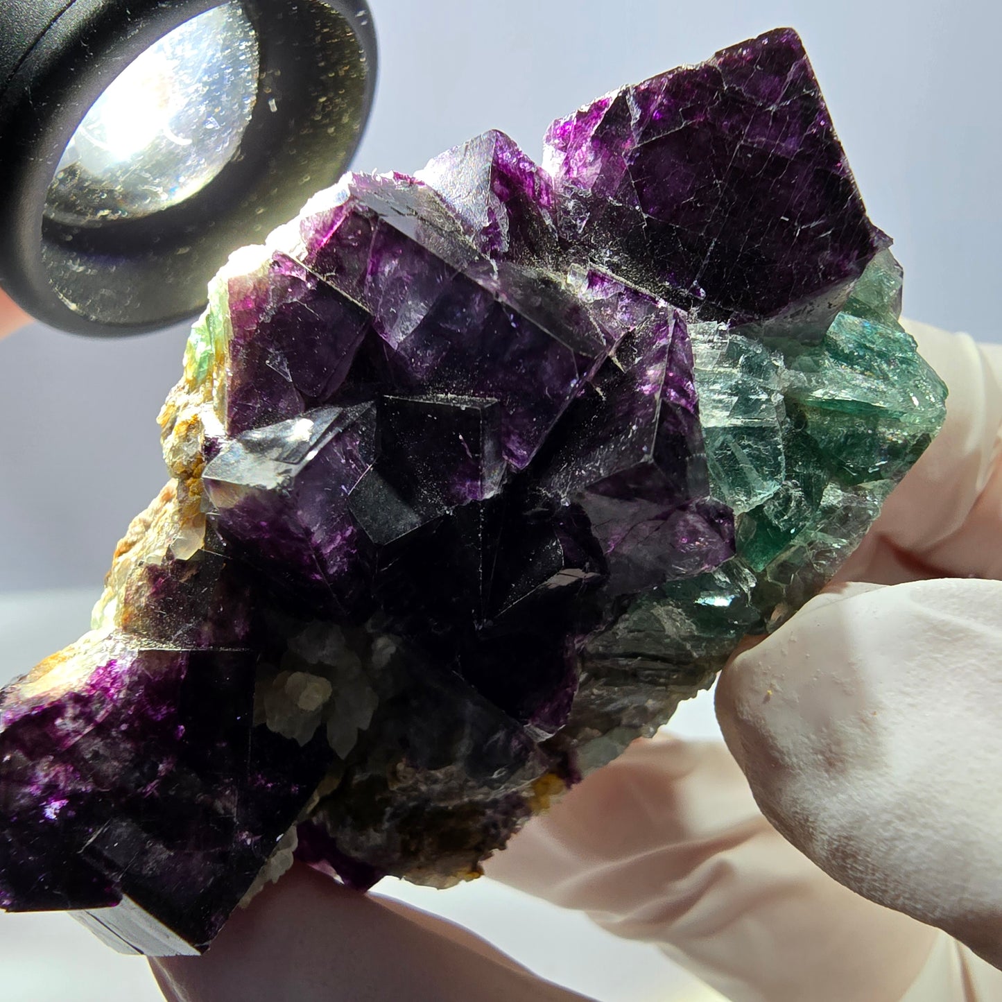 Cube de fluorite fantôme, spécimen de quartz vert violet, Okorusu, Namibie, 62 x 35 x 29 mm