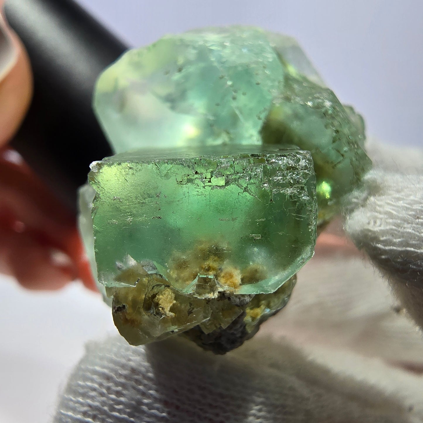 Rare spécimen de cube de fluorite fantôme, parqueté vert Okorusu, Namibie, 45 x 29 x 23 mm