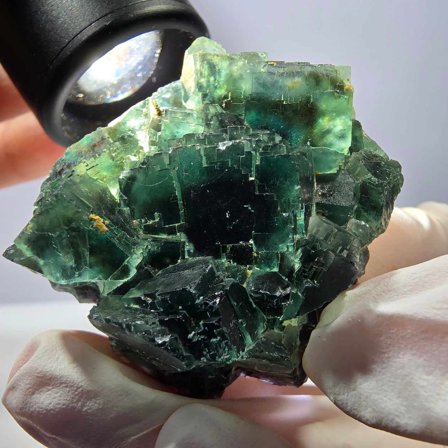 Spécimen de cube de fluorite fantôme parqueté vert violet Okorusu, Namibie 42*38*24mm