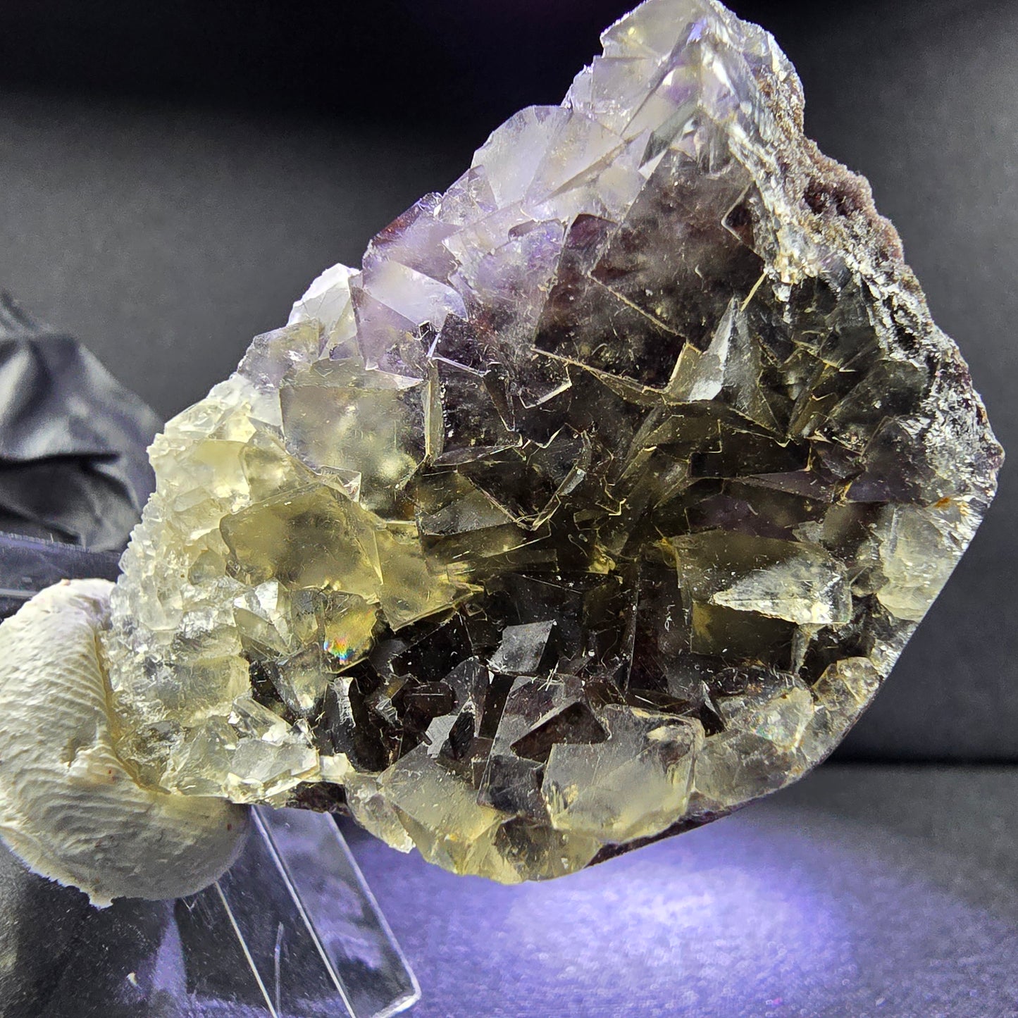 Rare Zonare Fluorite XX niveau cube jaune violet 43*28*15mm d'Okorusu, Namibie