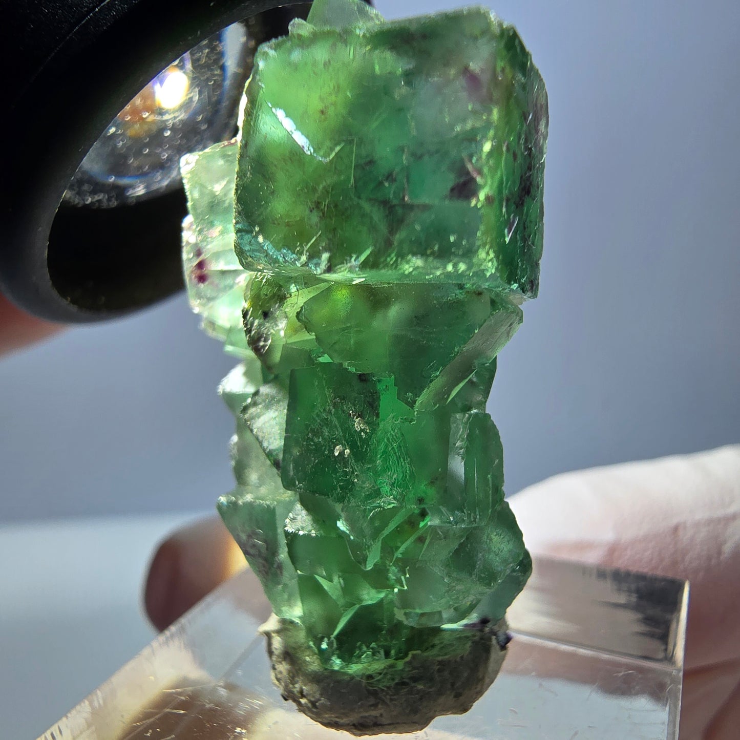 Spécimen de cube de fluorite fantôme, vert violet, Okorusu, Namibie, 34 x 27 x 13 mm
