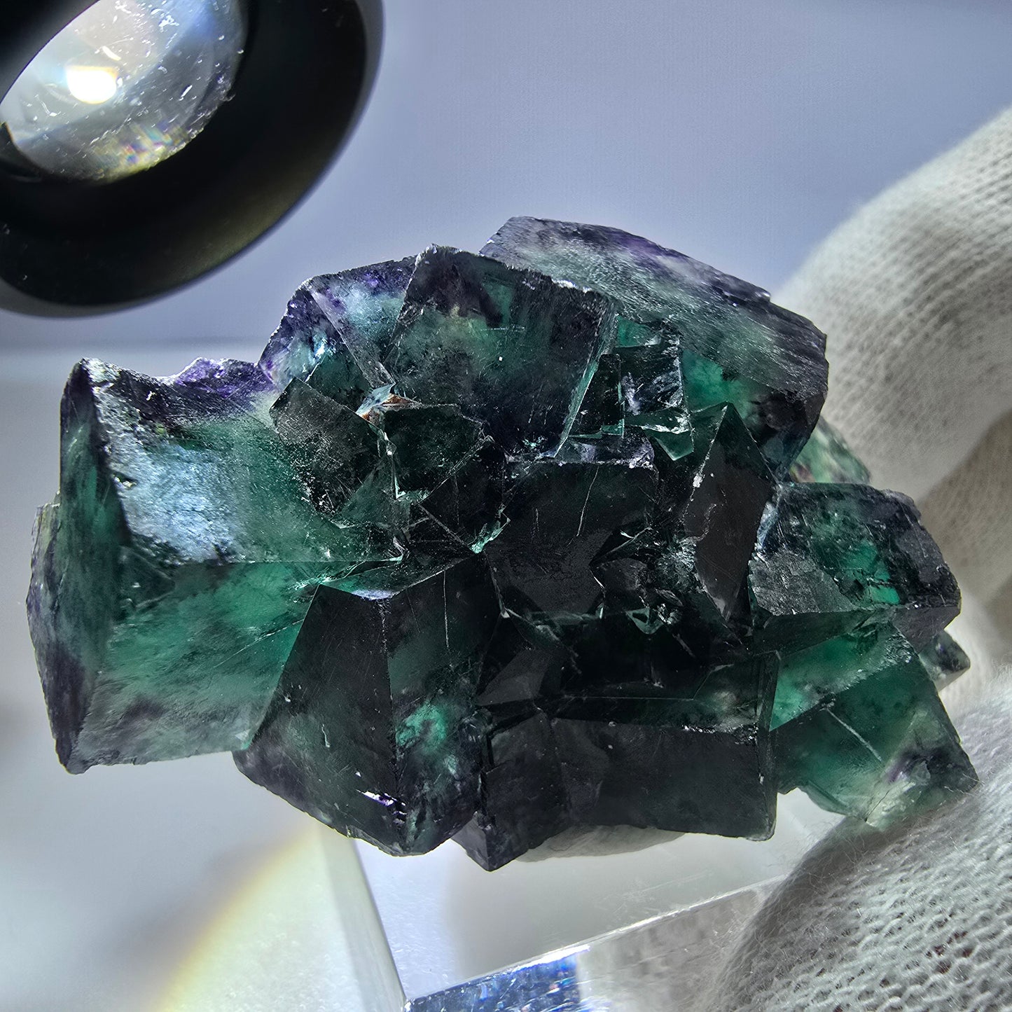 Seltene Phantom Fluorit Würfel Stufe zonal grün lila Okorusu, Namibia 49*34*29mm