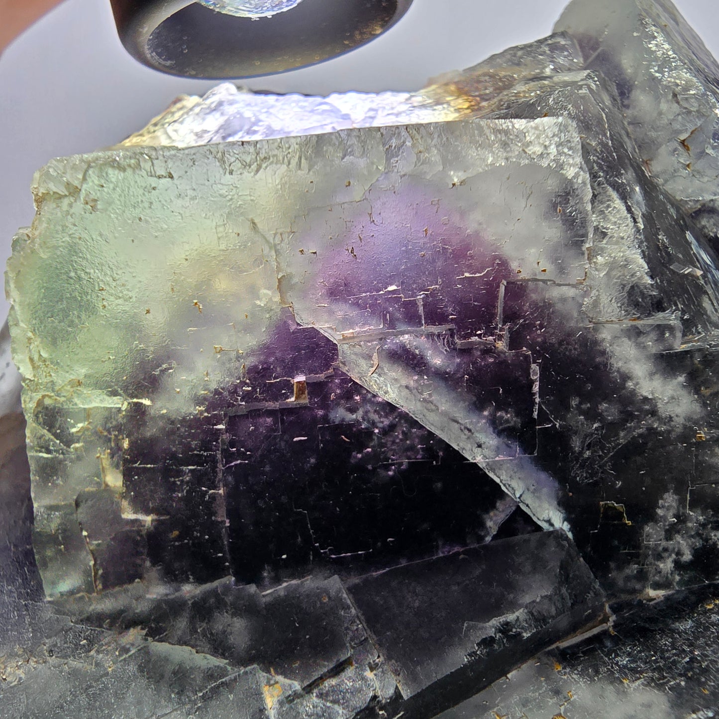 Spécimen de cube de fluorite fantôme XL, parqueté vert violet Okorusu, Namibie 141*130*48 mm