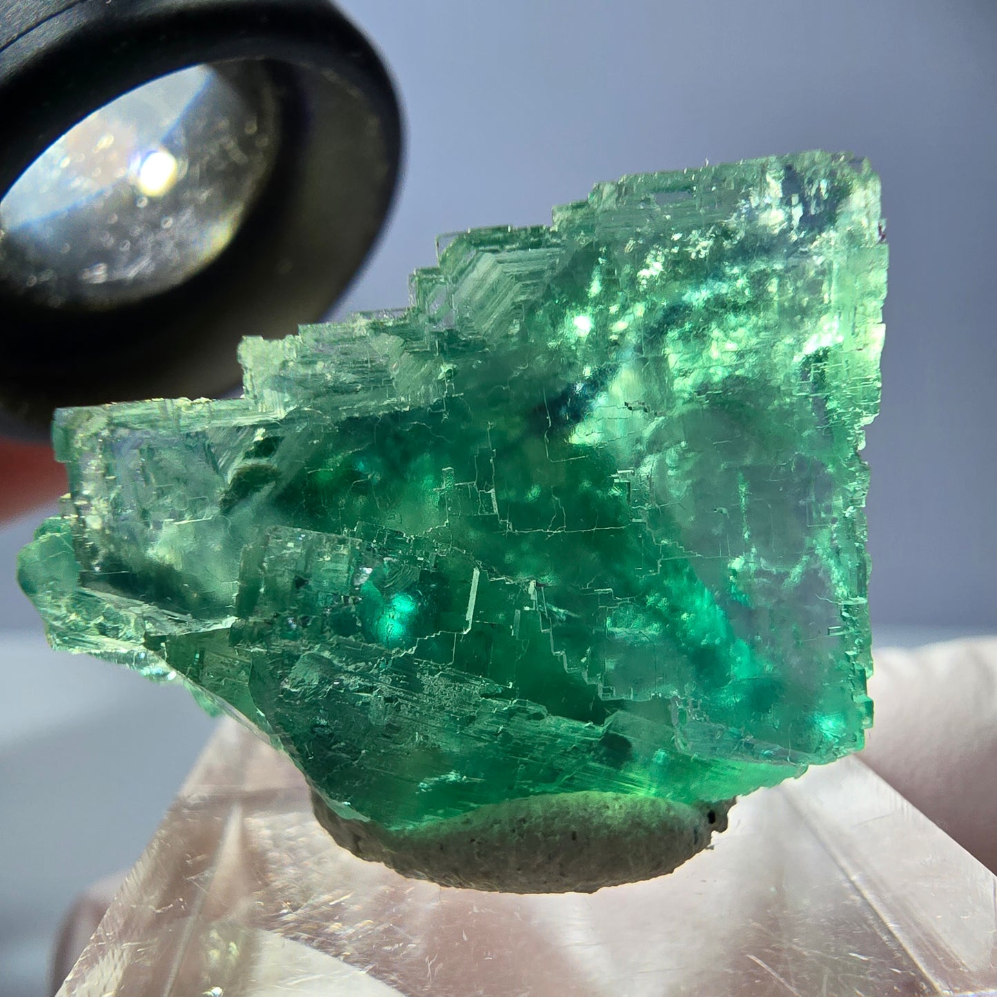 Cube de fluorite fantôme transparente parquetée, vert Okorusu, Namibie 28 x 24 x 22 mm