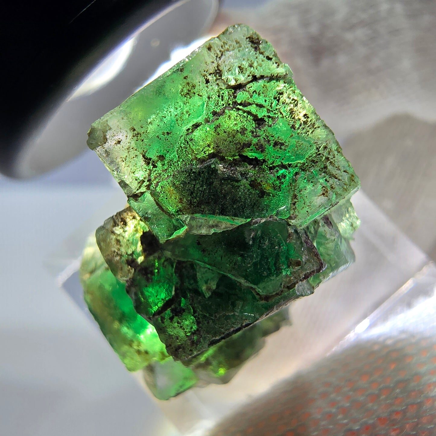 Spécimen de cube de fluorite fantôme, vert-brun, Erongo, Namibie, 23 x 18 x 16 mm