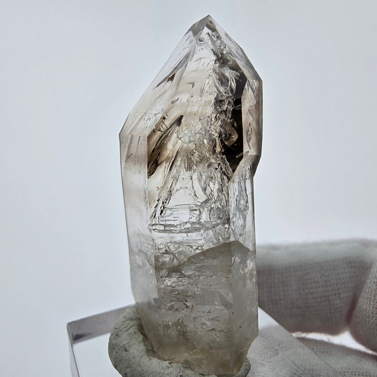 Enhydro Phantom Smoky Quartz Sceptre Tip 3x Bubble Goboboseb, Namibie 44*19*13mm