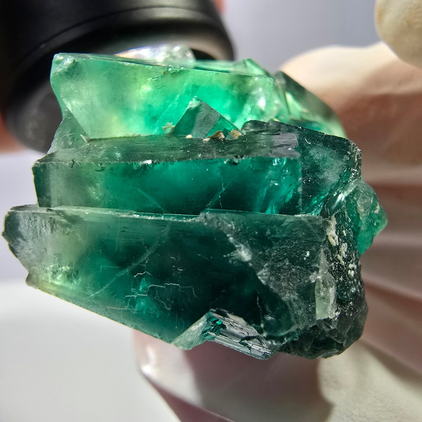 Rare spécimen de cube de fluorite fantôme, vert-violet, Okorusu, Namibie, 47 x 29 x 23 mm