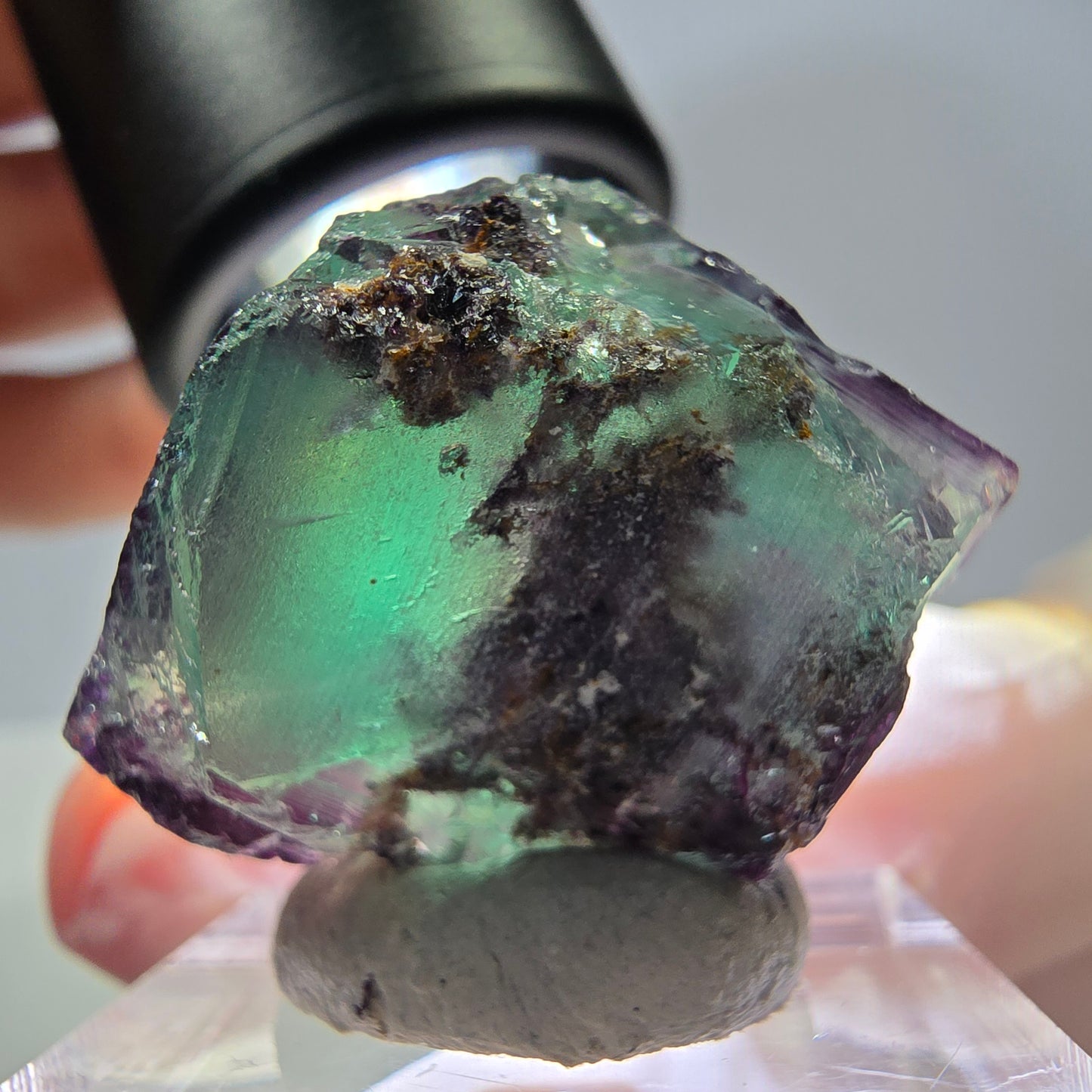 Rare cube de fluorite fantôme parqueté vert violet Okorusu Namibie 24*21*18mm