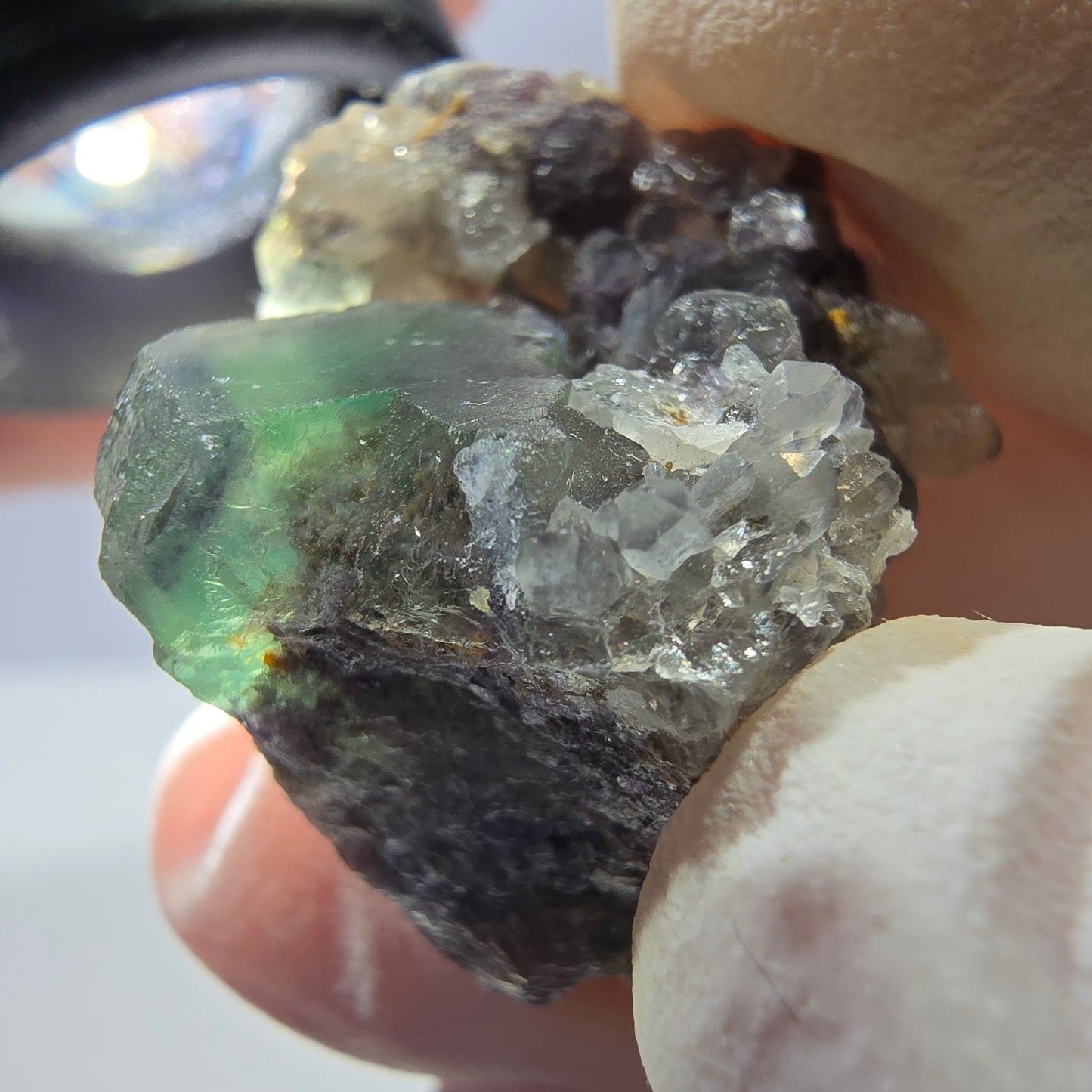Rare cube de fluorite fantôme, spécimen de quartz vert Okorusu, Namibie, 29 x 24 x 19 mm