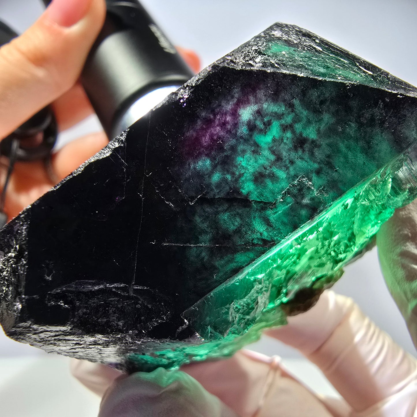 Cube de fluorite fantôme XL parqueté vert violet Okorusu, Namibie 54*54*47mm