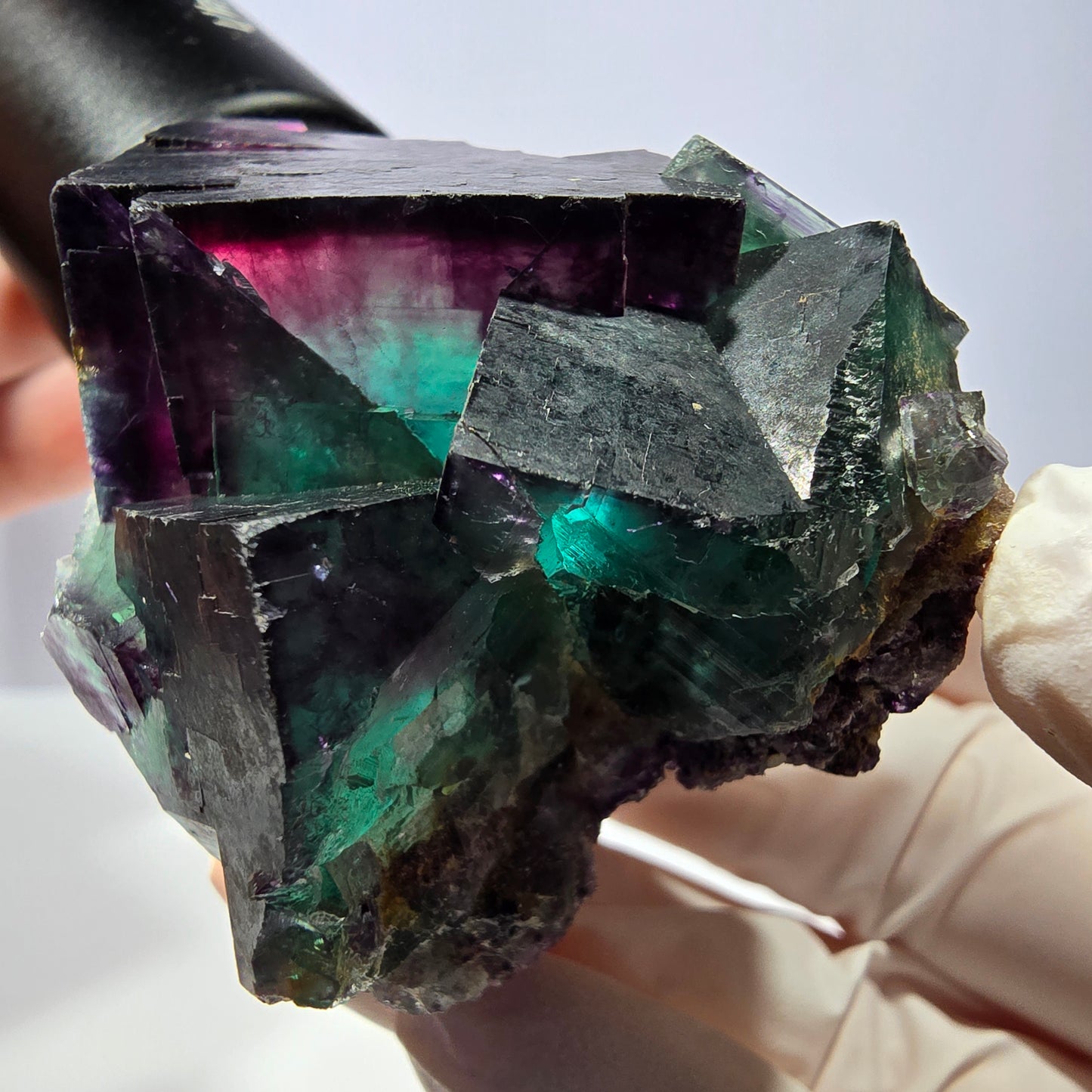 Spécimen de cube de fluorite fantôme, parqueté vert violet Okorusu, Namibie 56*51*45 mm
