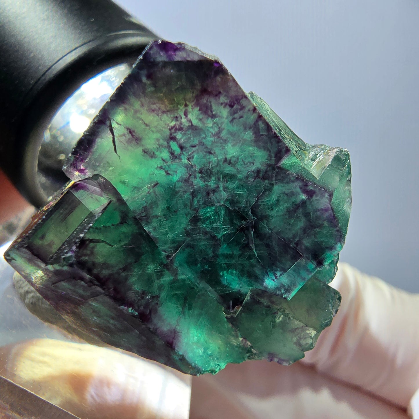 Rare spécimen de cube de fluorite, vert-violet, Okorusu, Namibie, 36 x 26 x 24 mm