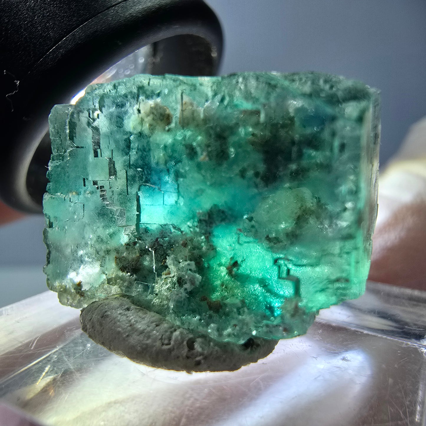 Klarer Phantom Fluorit Würfel parkettiert, grün Okorusu, Namibia 21*18*17mm