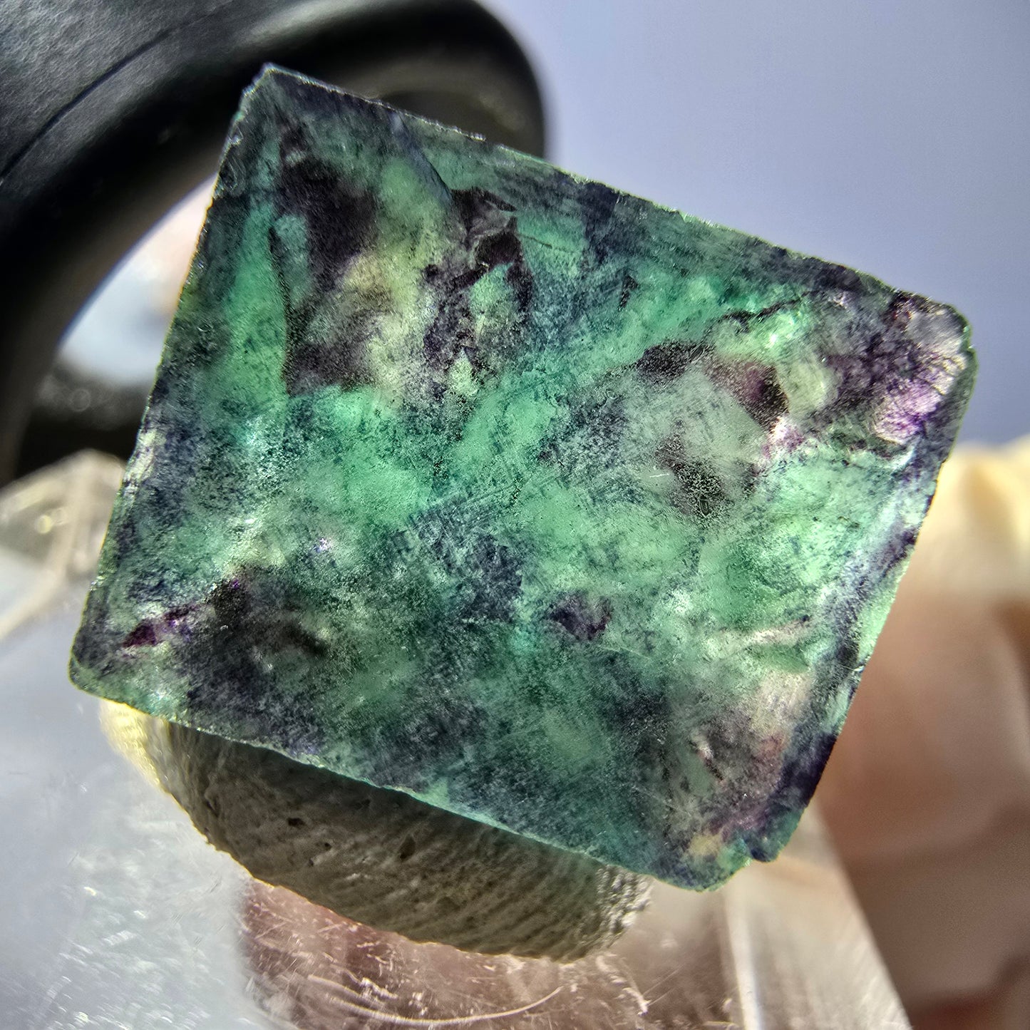 Klarer Phantom Fluorit Würfel, grün lila Okorusu, Namibia 15*13*10mm