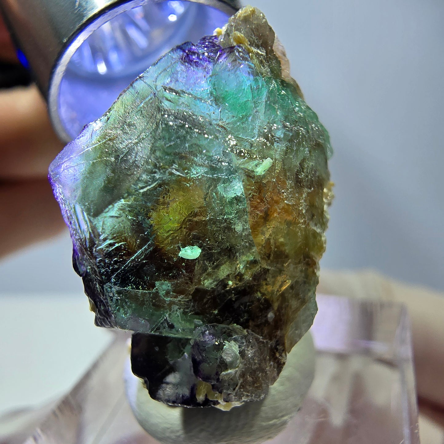 Cube hexagonal de fluorite fantôme, muscovite, tourmaline Schörl, Erongo, Namibie 27 x 20 x 18 mm