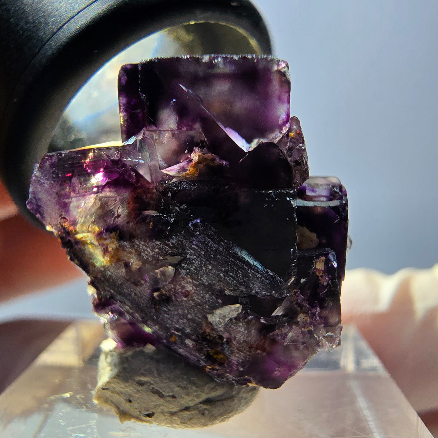 Spécimen de cube de fluorite fantôme, parqueté vert violet Okorusu, Namibie 22 x 20 x 14 mm