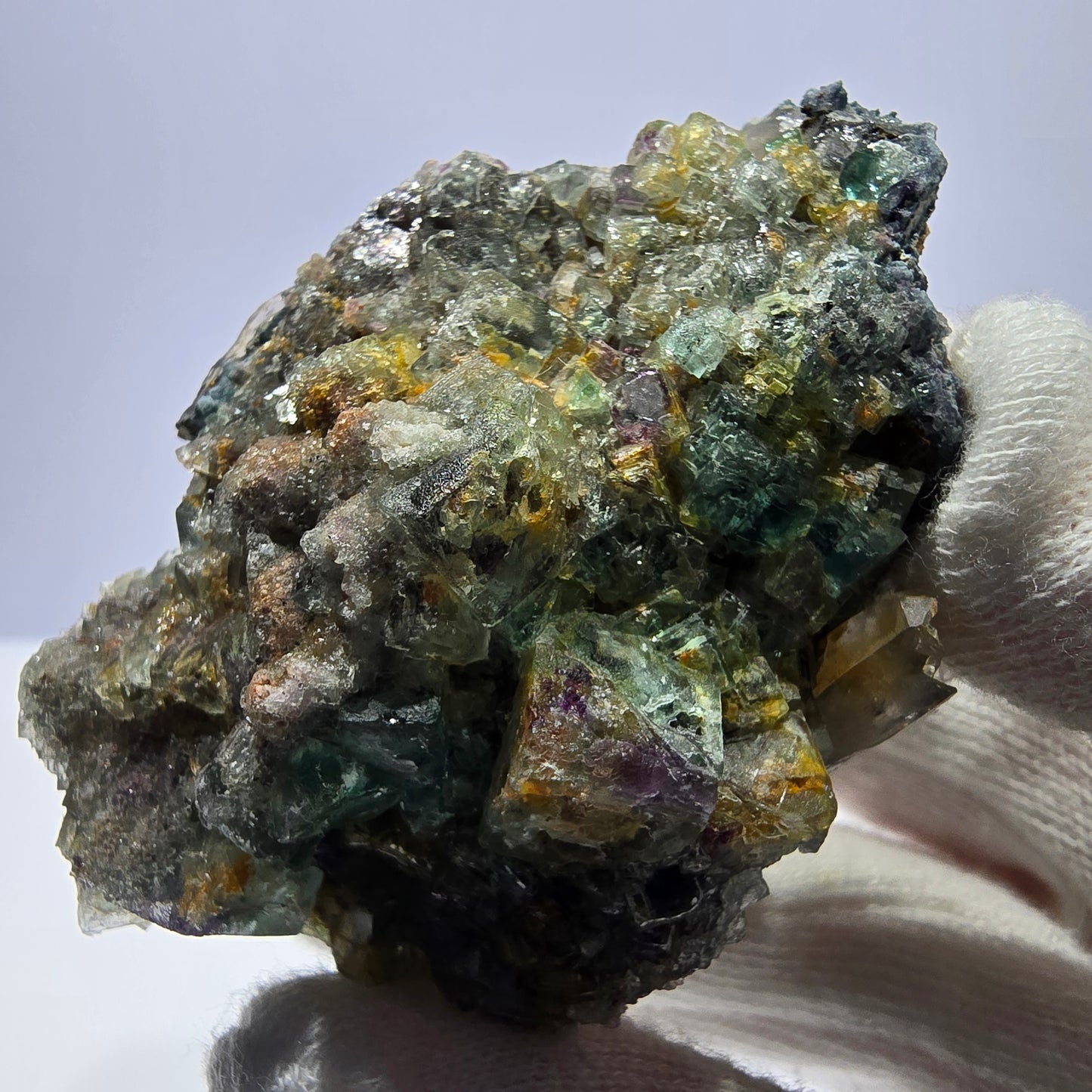Phantom Fluorit Würfel zonal, Rauchquarz Stufe Erongo, Namibia 67*49*29mm