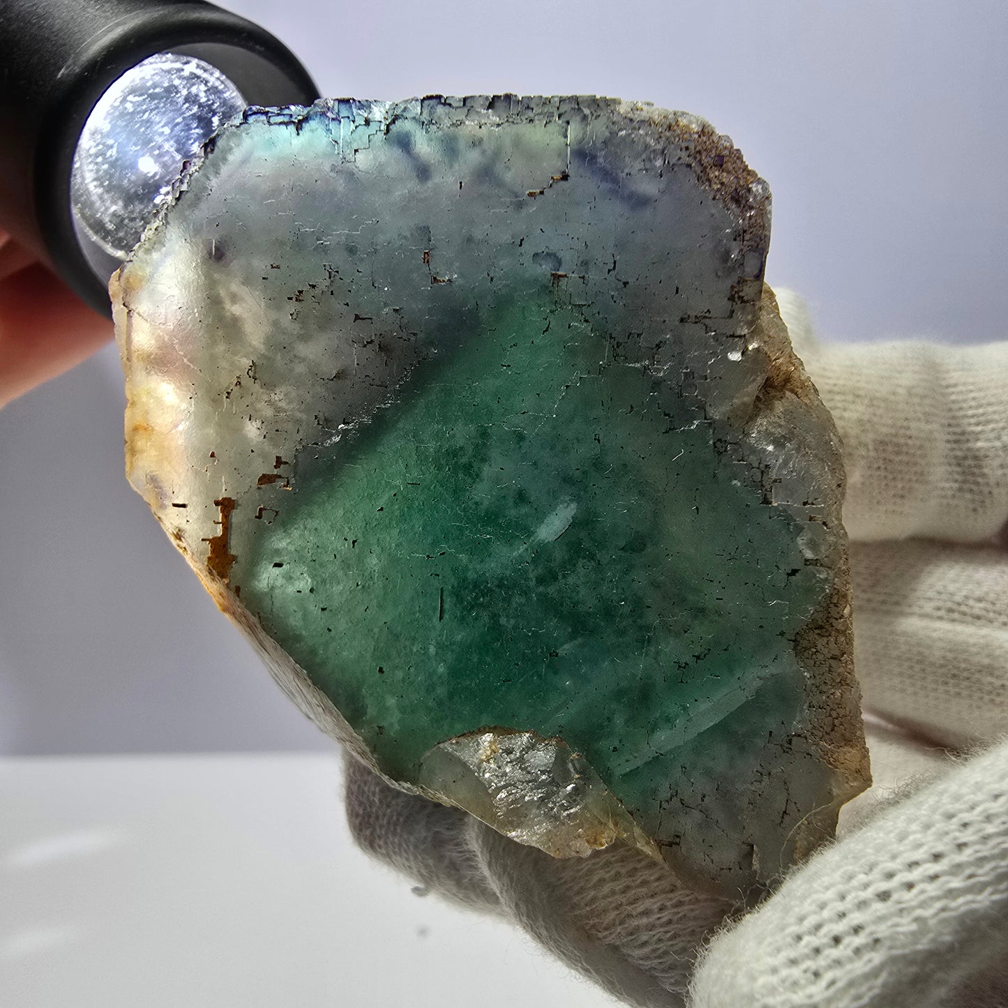 Phantom Fluorit Würfel Stufe, parkettiert zonal Okorusu Namibia 65*54*41mm