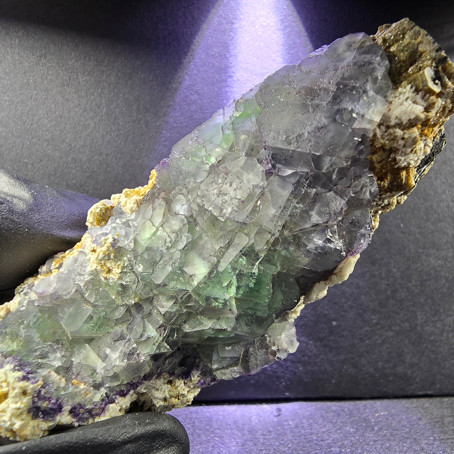 Phantom Fluorit Muskovit Orthoklas auf Schörl Turmalin 74*37*34mm Erongo Namibia