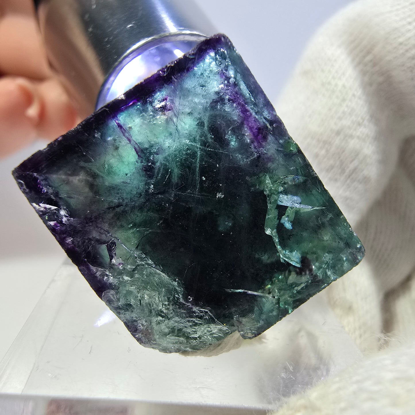Seltener Phantom Fluorit Würfel, zonal grün lila Okorusu, Namibia 27*25*14mm
