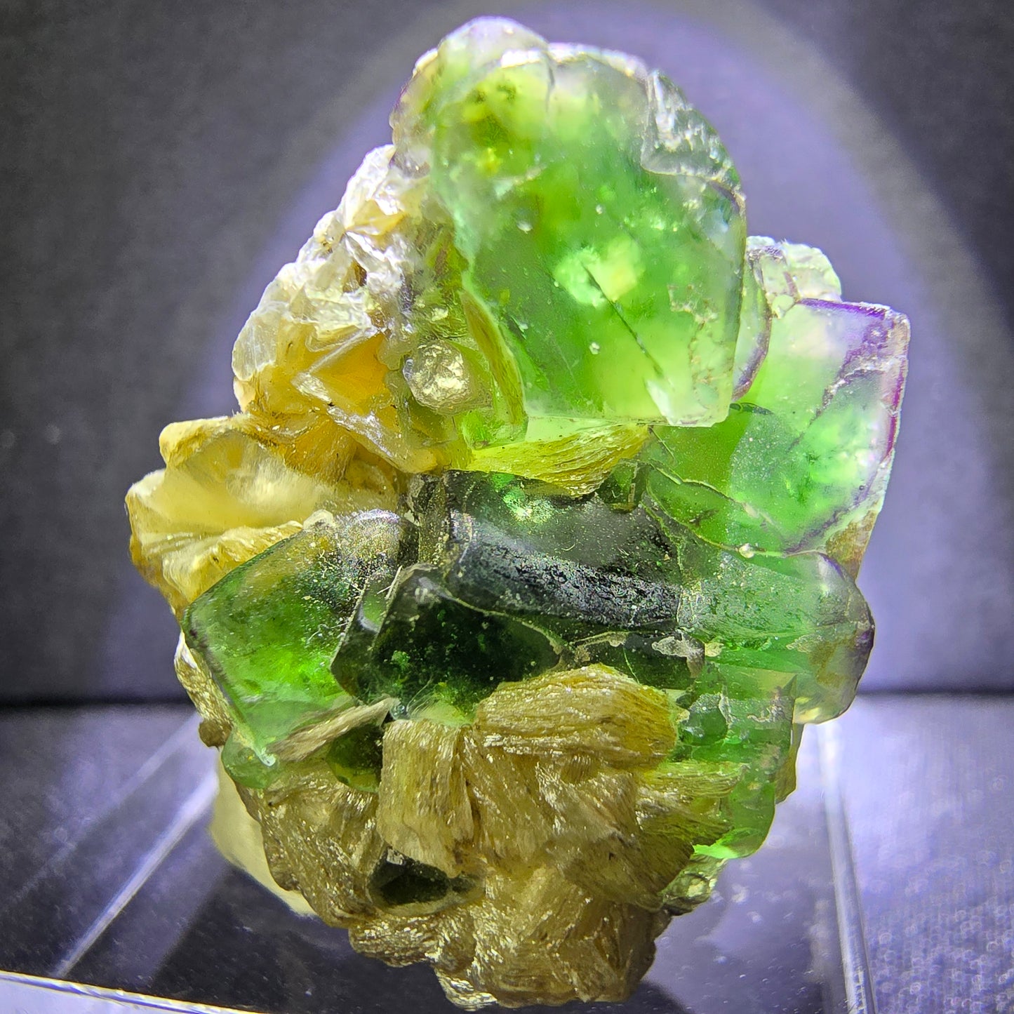 Klare Fluorit mit Muskovit grün 27*23*19mm Erongo, Namibia Mineraliensammlung