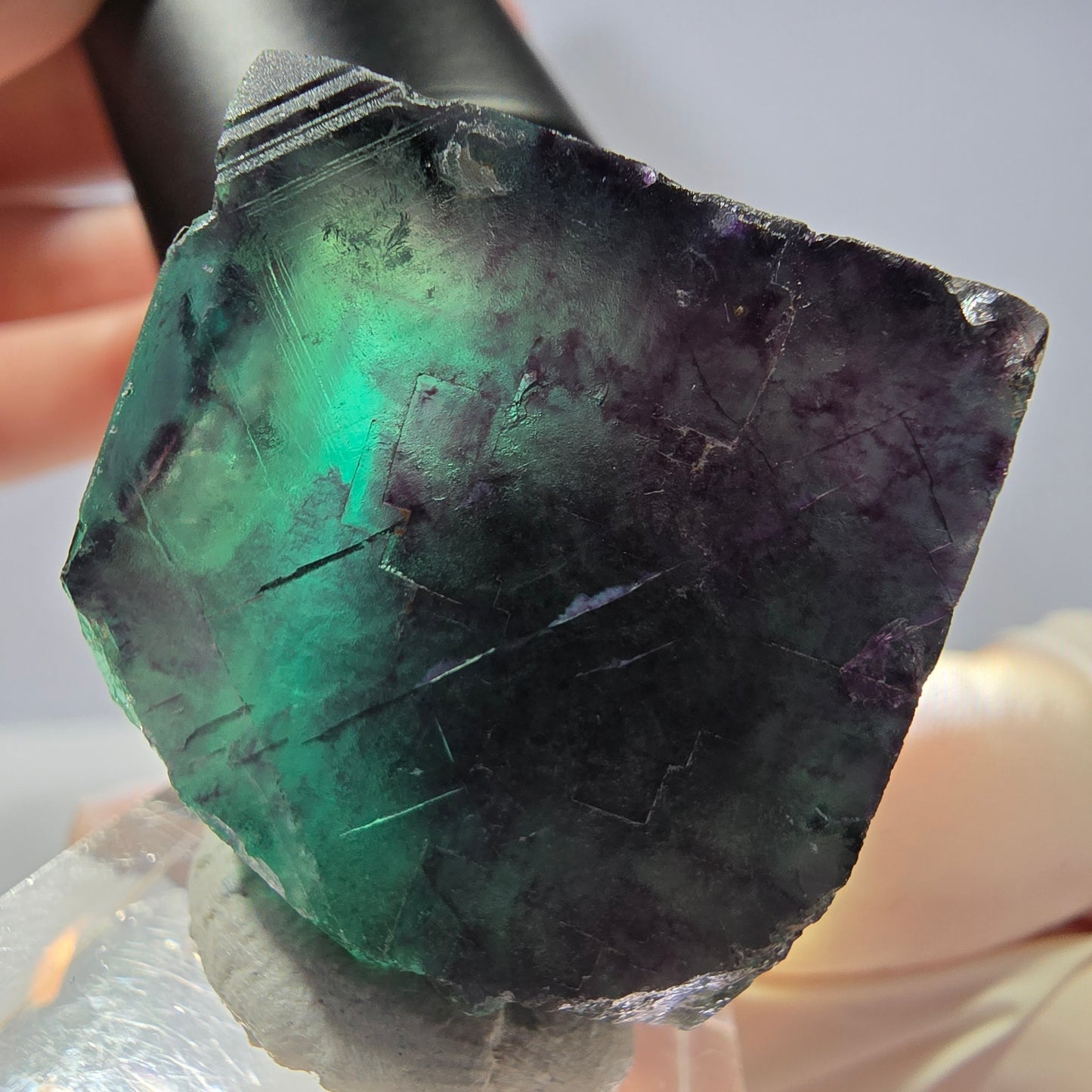Rare cube de fluorite fantôme parqueté vert violet Okorusu Namibie 31*30*30mm