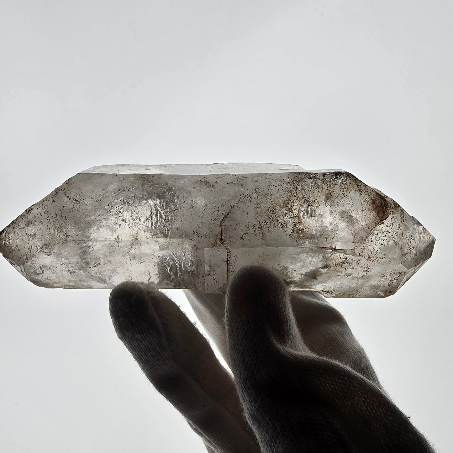 Quartz fumé squelette Enhydro DT UV Calcite, grosse bulle Valentine Pocket Namibie 134*45*37mm