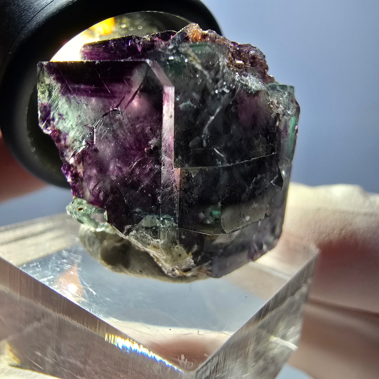 Spécimen de cube de fluorite fantôme, parqueté vert violet Okorusu, Namibie 22 x 20 x 19 mm