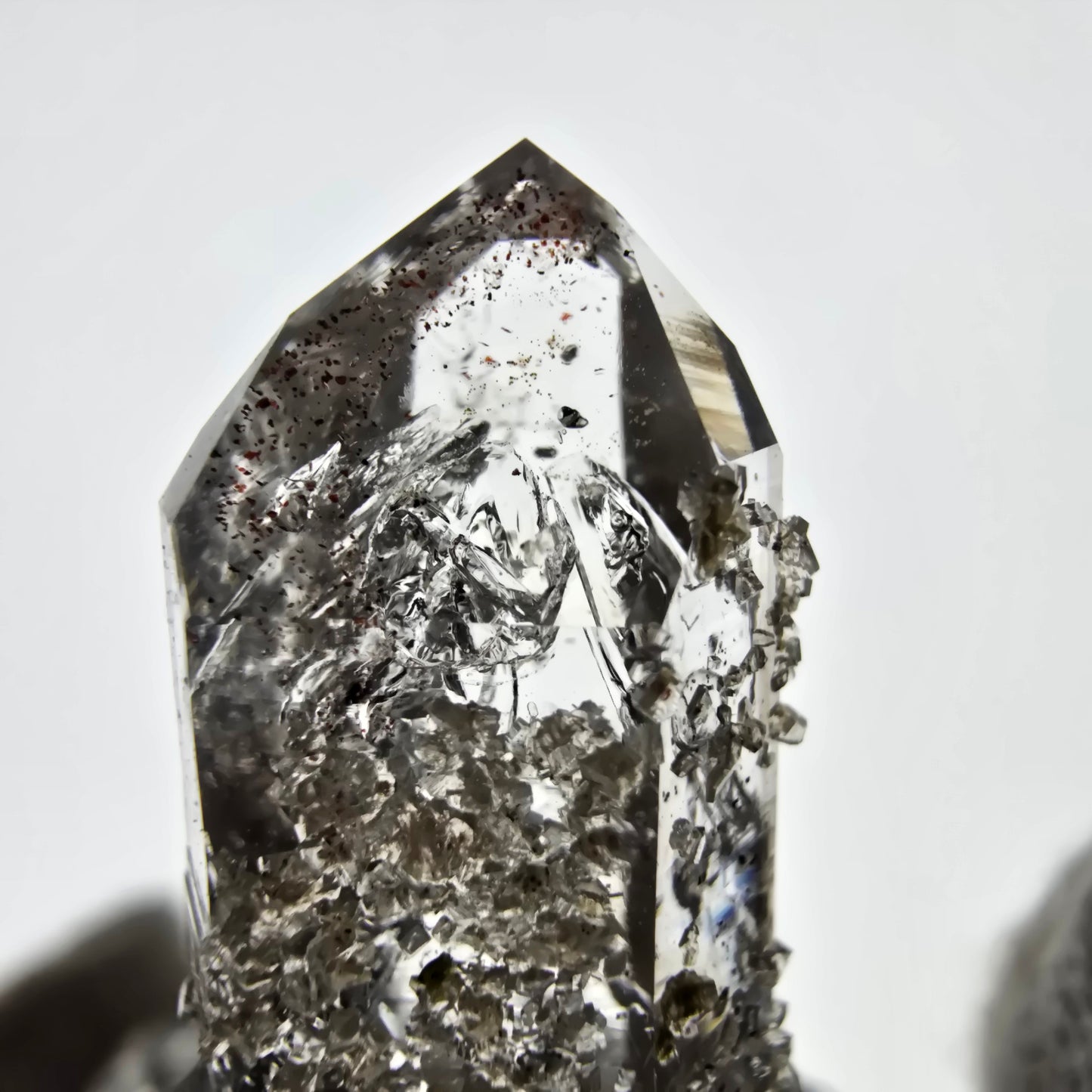 Quartz fumé hématite Enhydro, matrice de calcite, pochette Valentine 3 bulles, Namibie 58 x 46 x 29 mm