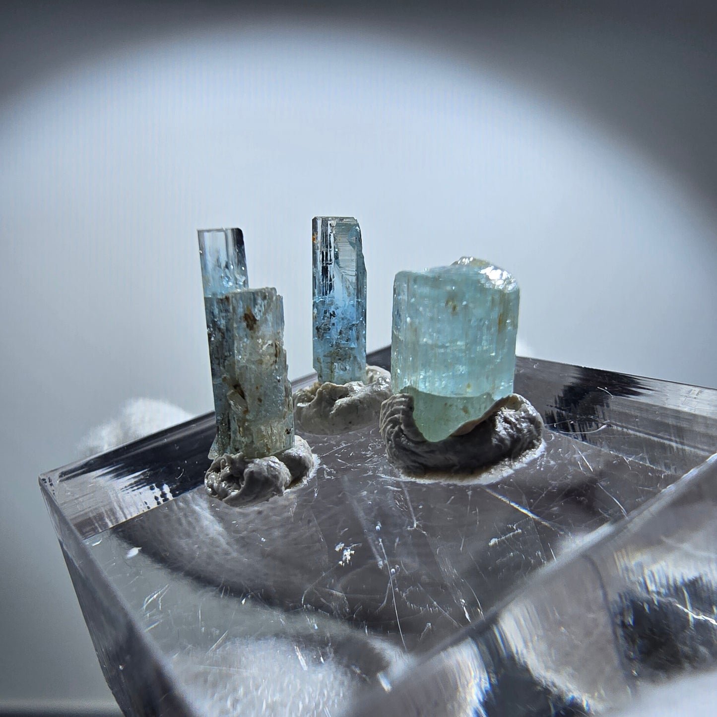 3x Aquamarin Kristalle, blau - 3er Set Erongo, Namibia 8-12mm