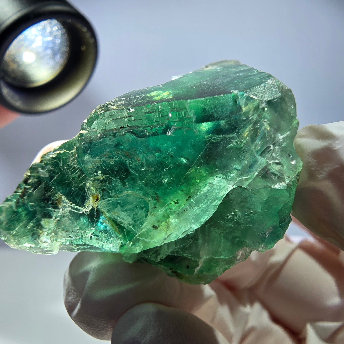 Spécimen de cube de fluorite fantôme transparente, vert parqueté, Okorusu, Namibie, 48 x 38 x 23 mm