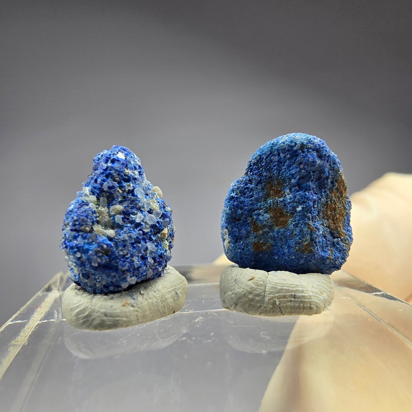 2x seltene Azurit Blueberry - Set 11,5mm + 11mm Durchmesser aus USA, New Mexico