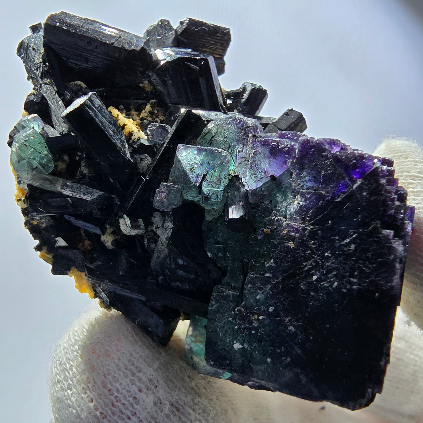 Phantom Fluorit Würfel Schörl Turmalin Stufe blau grün Erongo Namibia 60*44*22mm