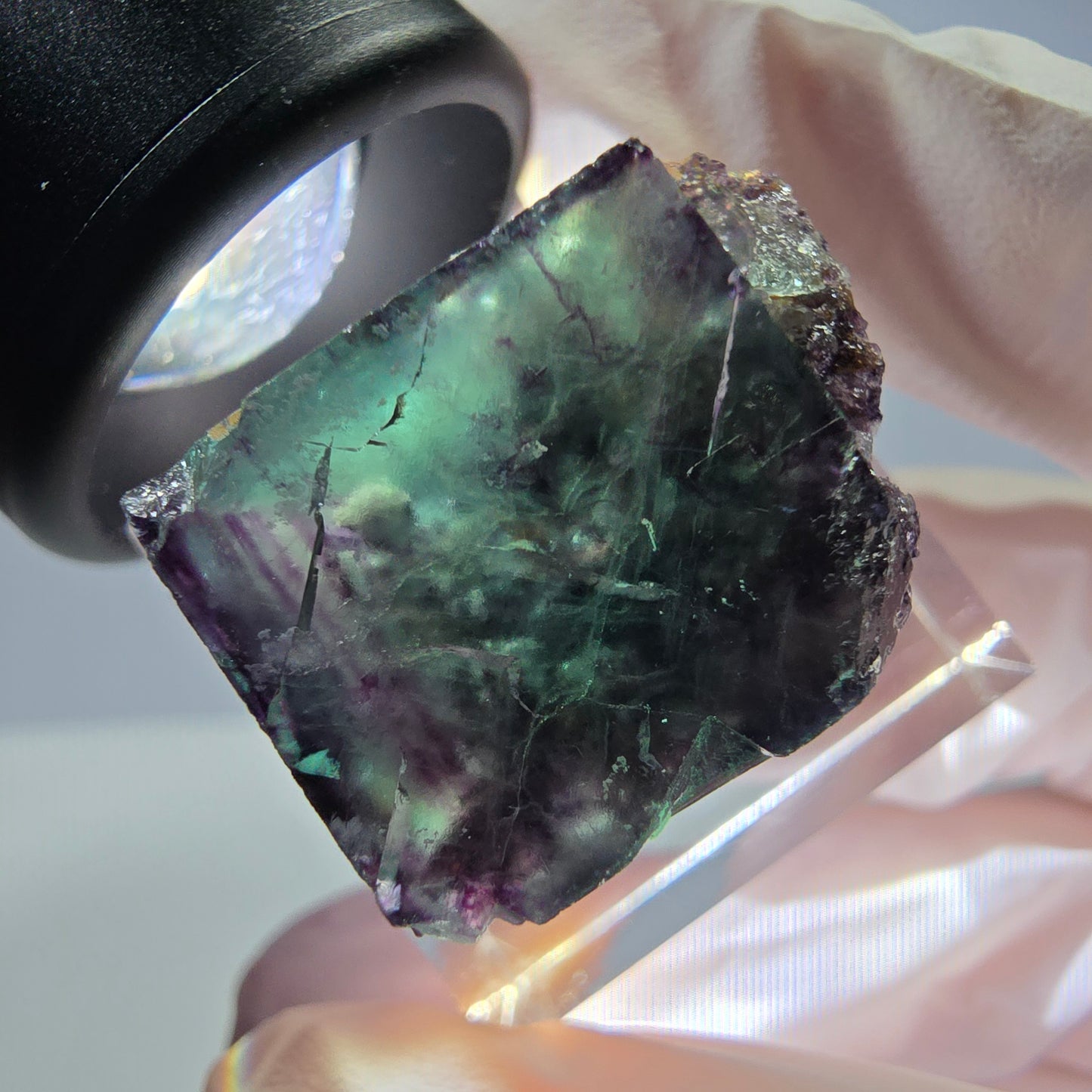Rare cube de fluorite fantôme parqueté vert violet Okorusu Namibie 25*19*16mm