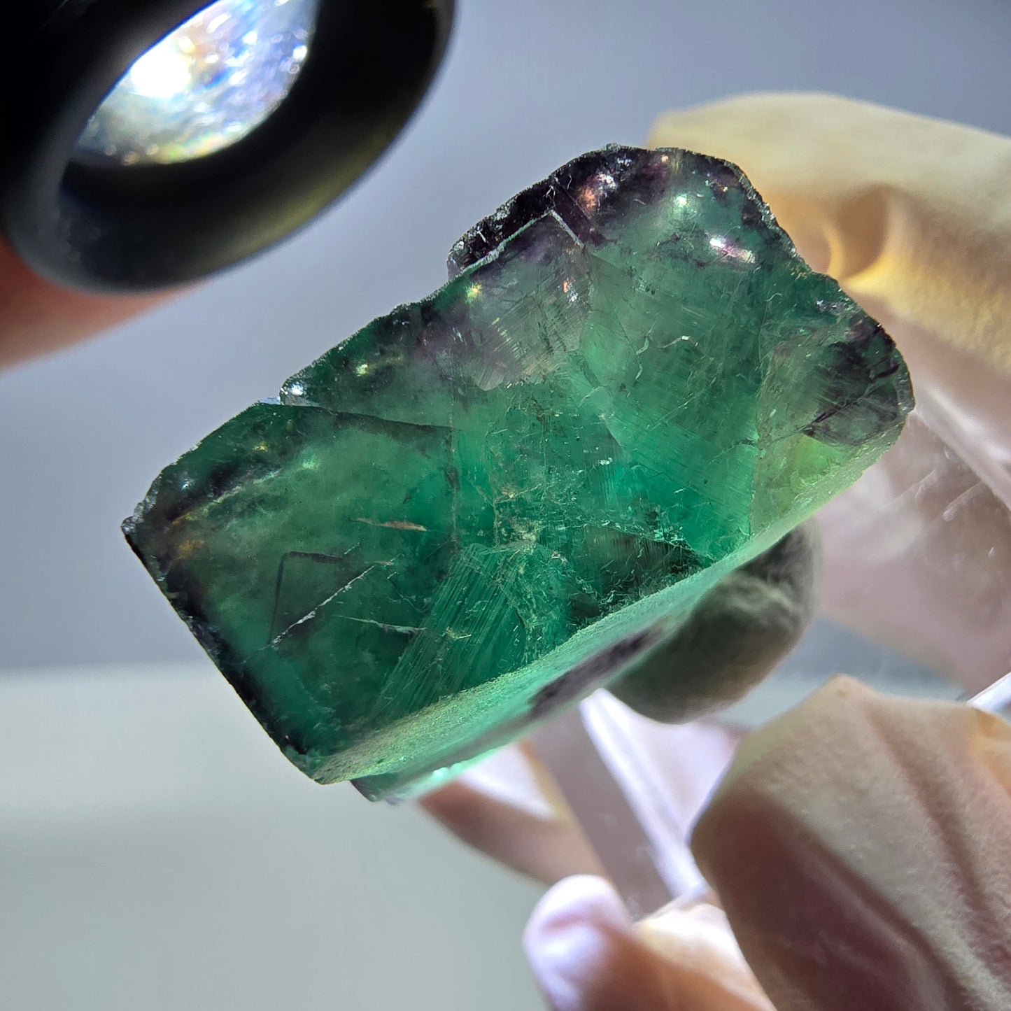 Rare cube de fluorite fantôme parqueté vert violet Okorusu Namibie 28*24*13mm