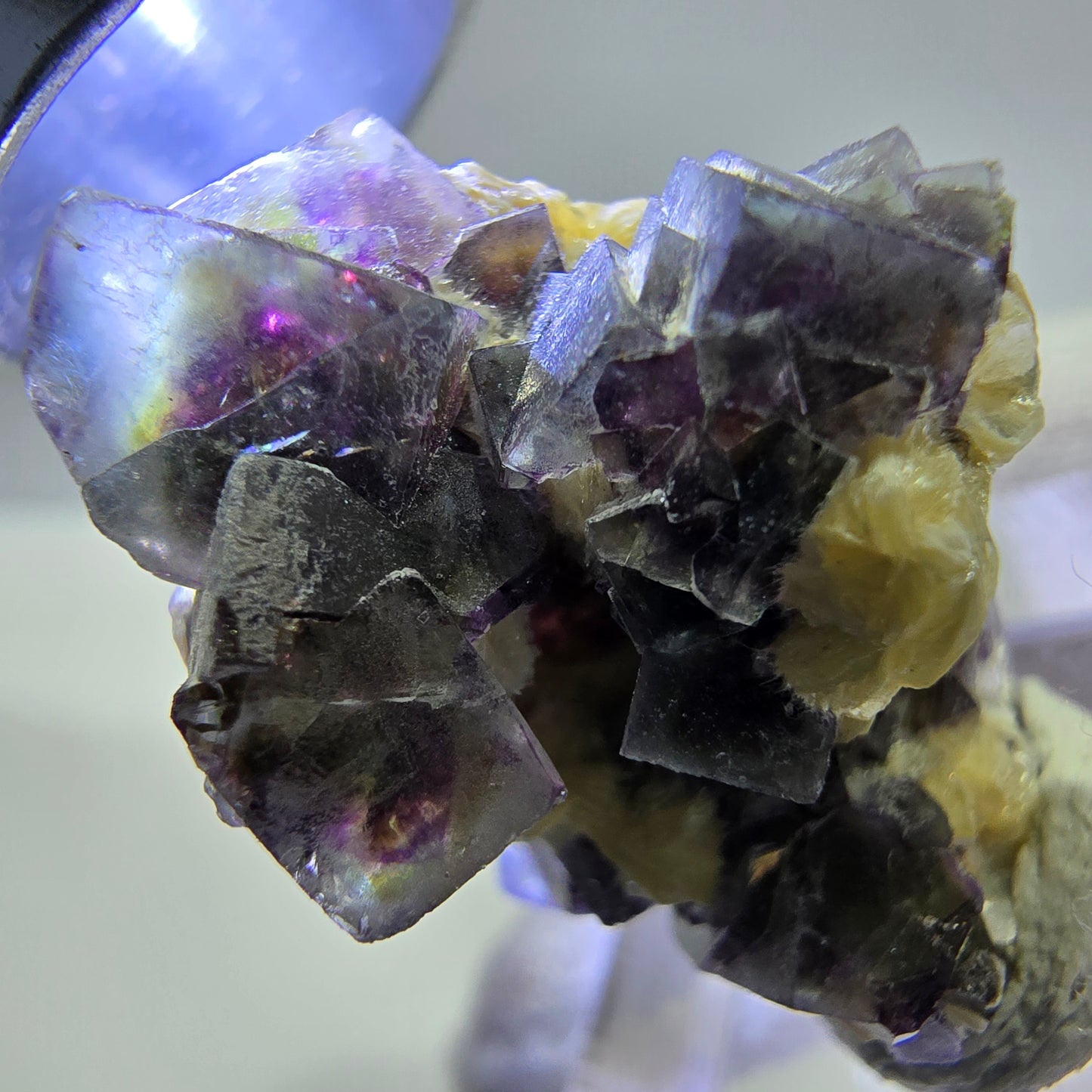 Cubes de fluorite fantôme colorés, spécimen de muscovite, Erongo, Namibie, 28 x 20 x 20 mm