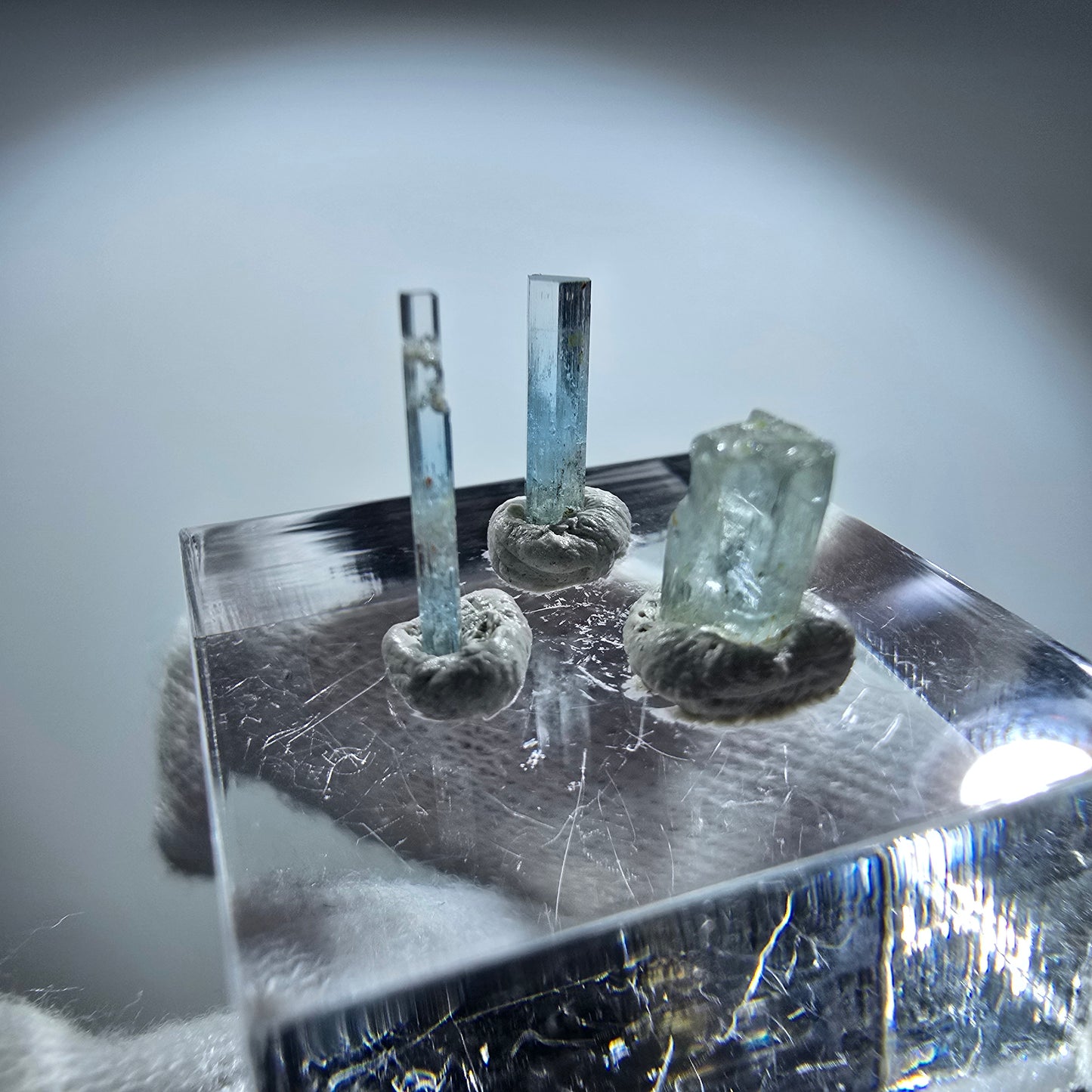 3x Aquamarin Kristalle, blau - 3er Set Erongo, Namibia 7-12mm