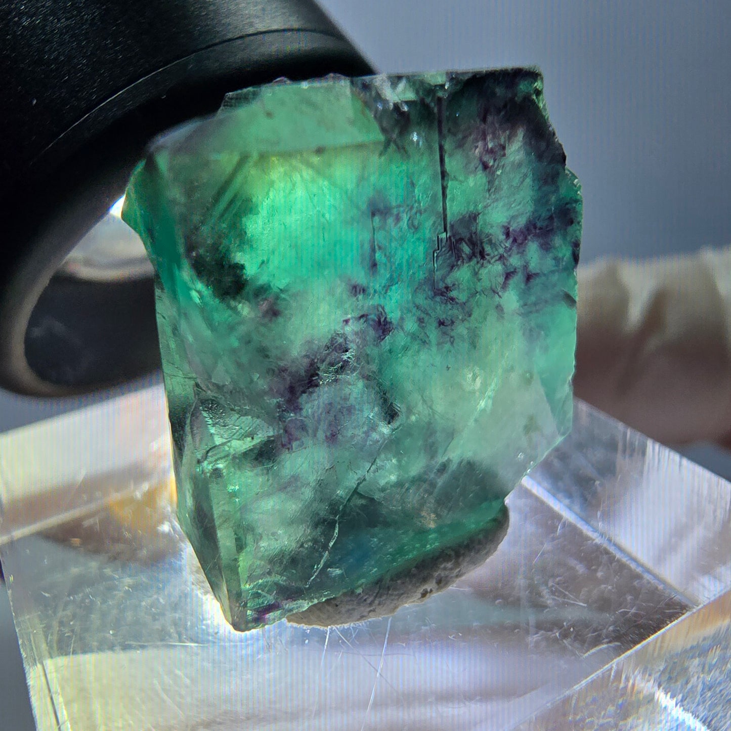 Phantom Fluorit Würfel Stufe, parkettiert grün lila Okorusu, Namibia 18*16*15mm