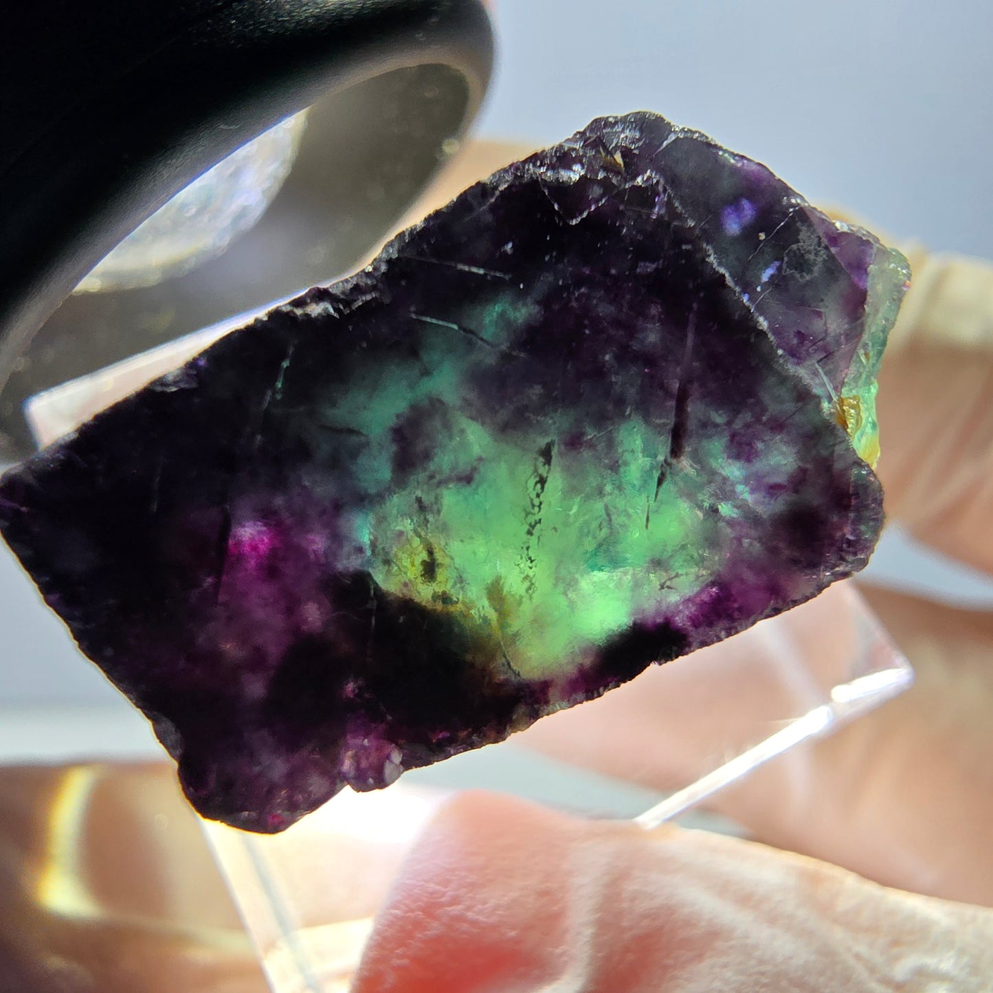 Spécimen de cube de fluorite fantôme, parqueté vert violet Okorusu, Namibie 26*22*13 mm