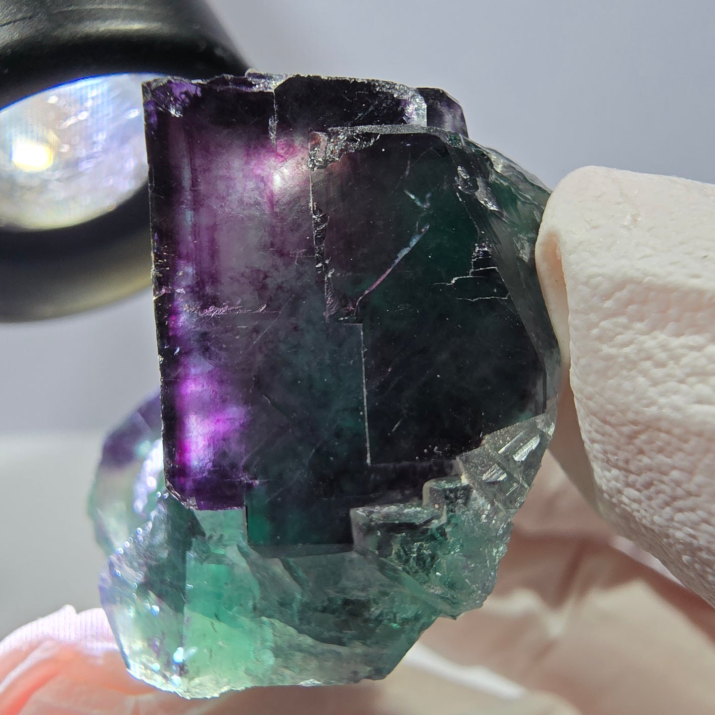Spécimen de cube de fluorite fantôme, parqueté vert violet Okorusu, Namibie 36*31*29 mm