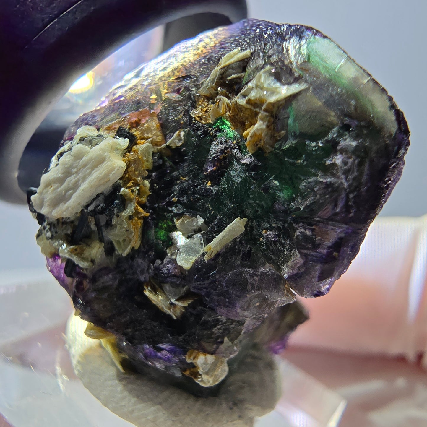 Cube de fluorite fantôme, zonal, spécimen de muscovite, Erongo, Namibie, 27 x 26 x 20 mm