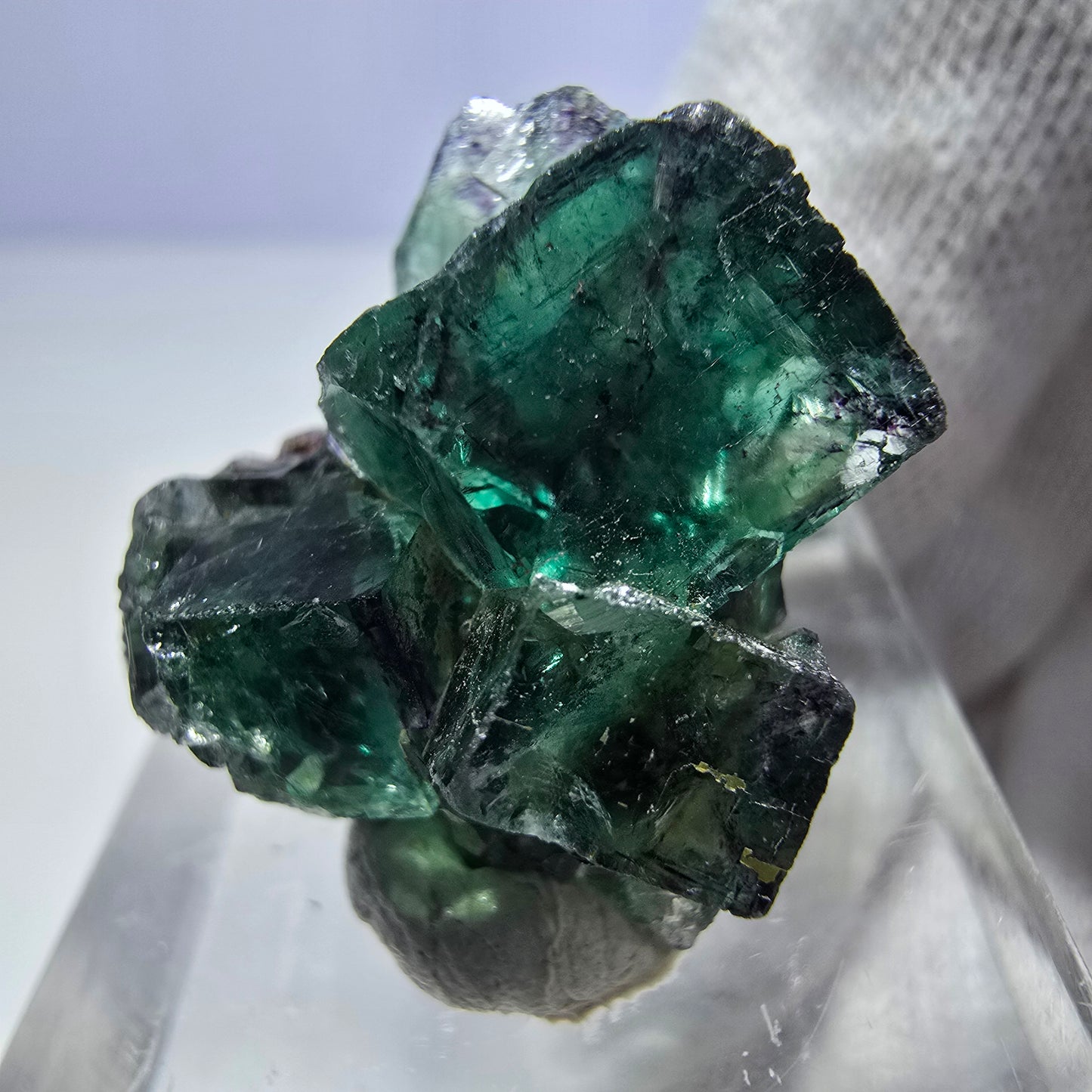 Spécimen rare de cube de fluorite fantôme, vert zonal et violet, Okorusu, Namibie, 25 x 23 x 18 mm