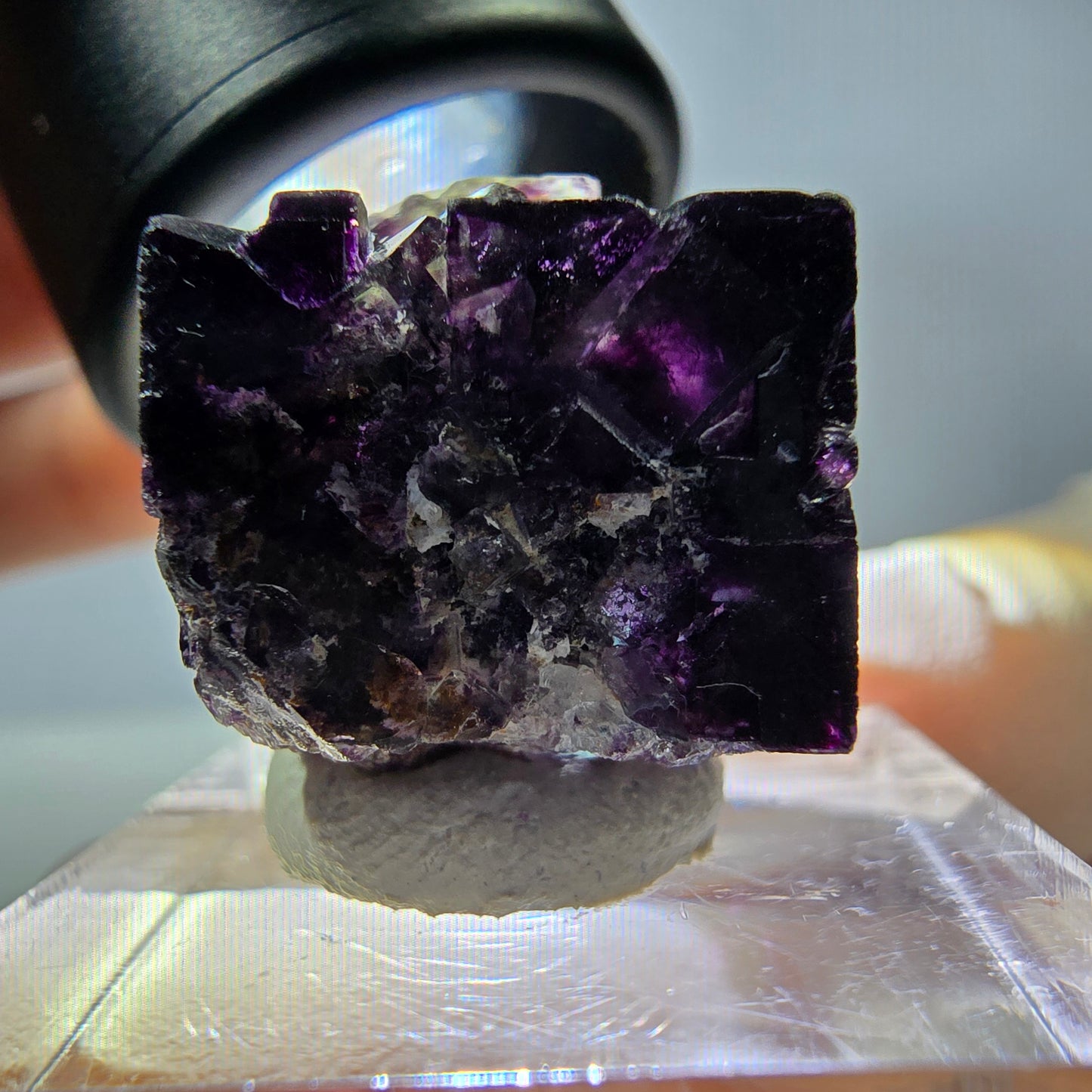 Rare cube de fluorite fantôme, vert violet, Okorusu, Namibie, 19 x 18 x 14 mm