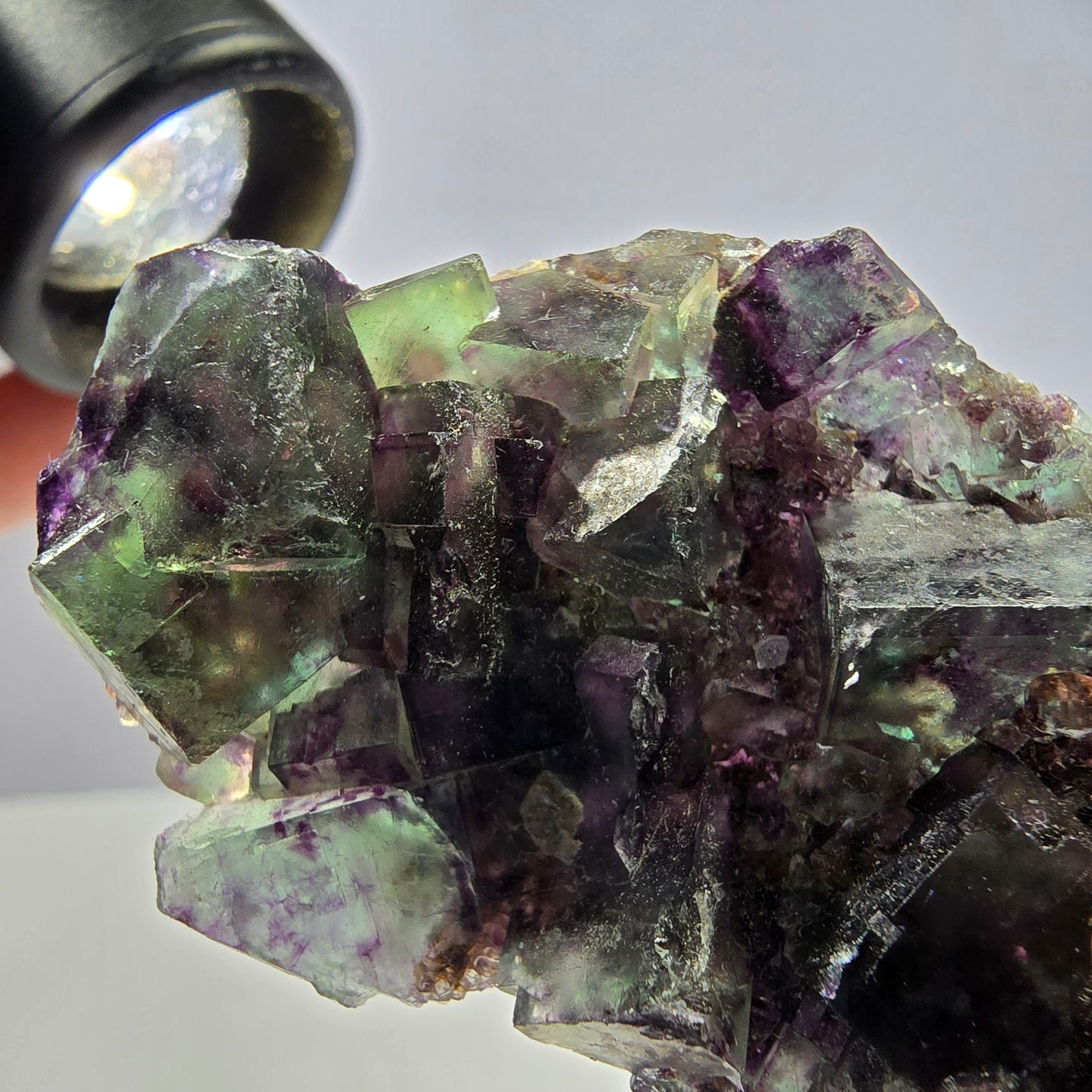 Rare spécimen de cube de fluorite fantôme, vert-violet, Okorusu, Namibie, 64 x 35 x 14 mm