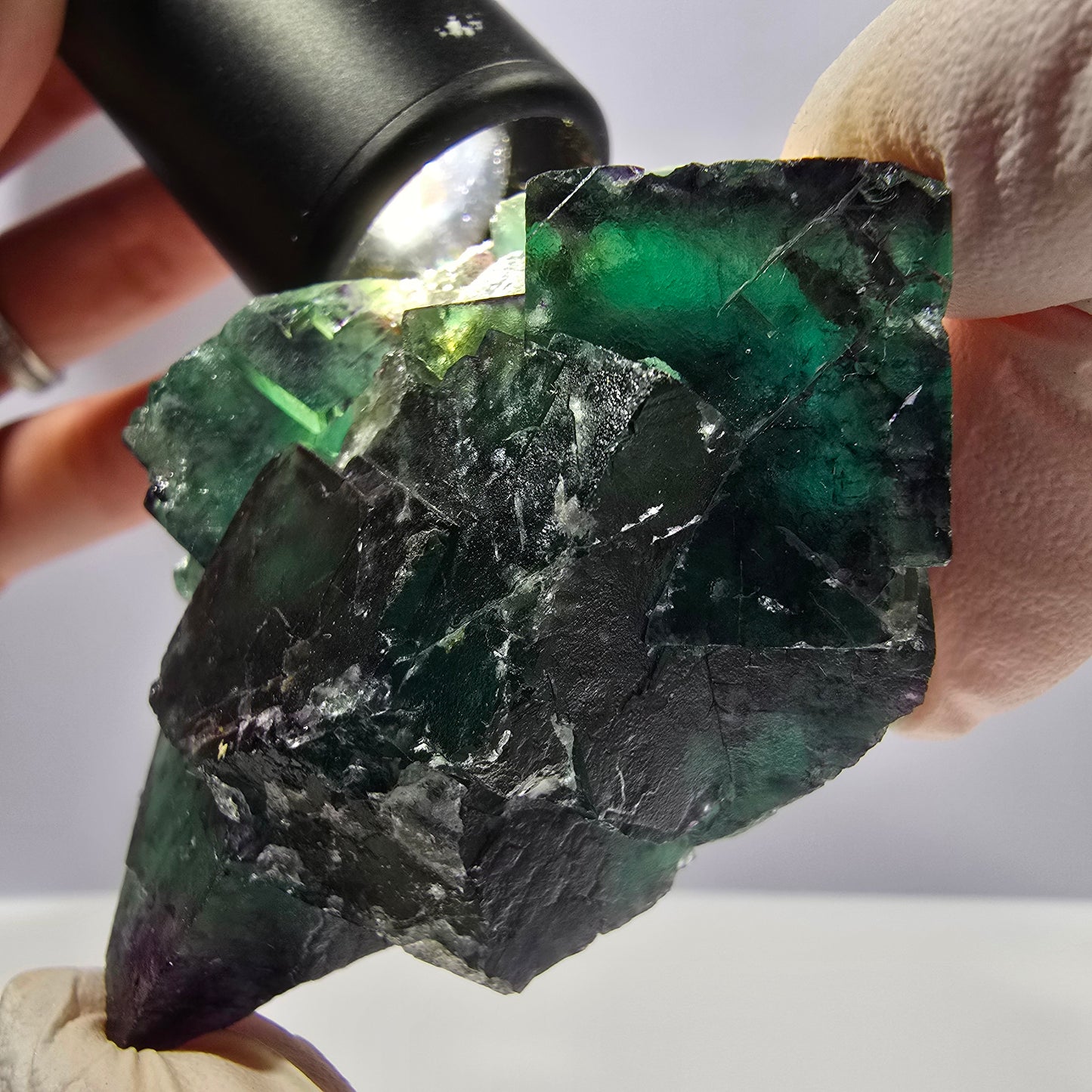 Spécimen de cube de fluorite fantôme, parqueté, vert violet Okorusu, Namibie 62*46*32mm