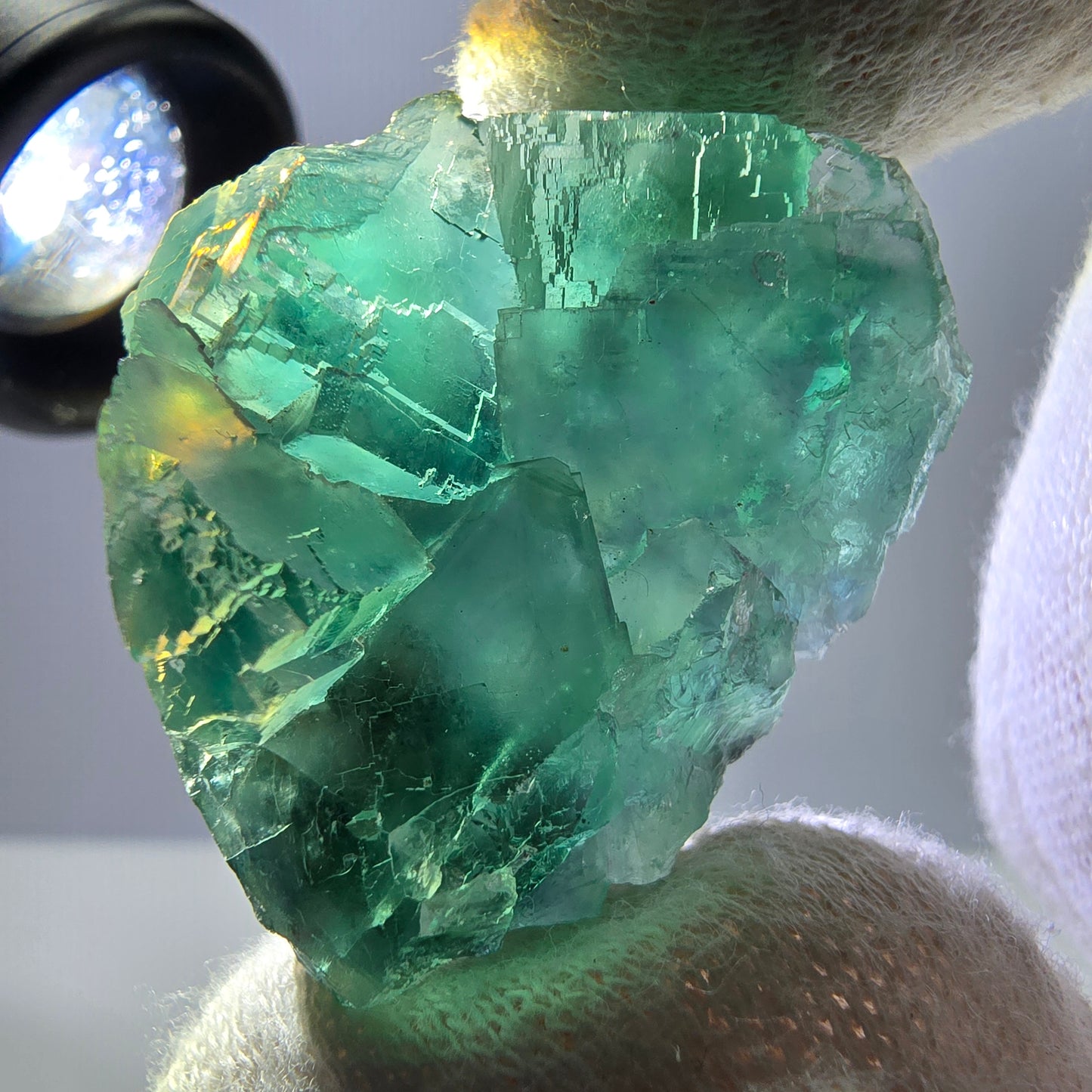 Rare spécimen de cube de fluorite fantôme, parqueté vert Okorusu, Namibie, 38 x 33 x 21 mm