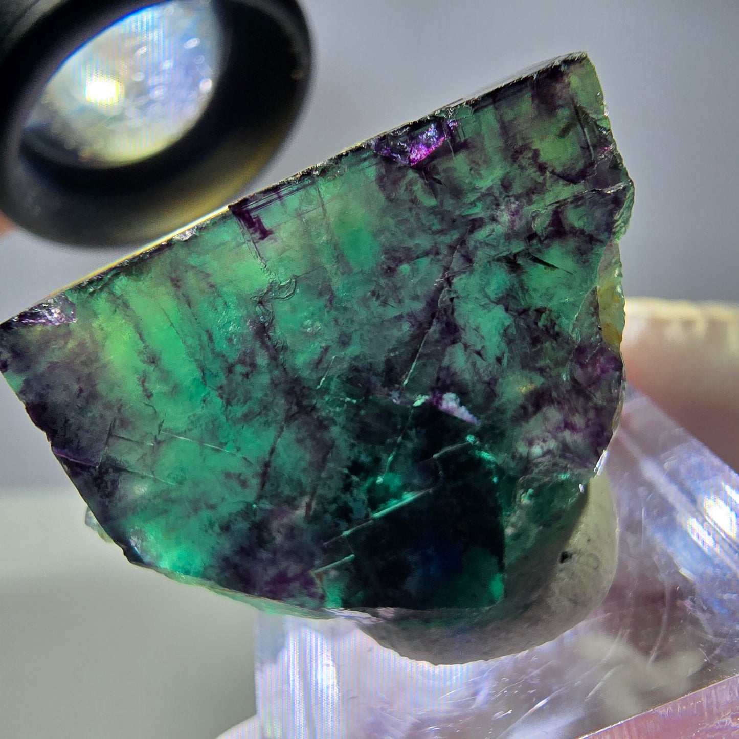 Rare cube de fluorite fantôme parqueté vert violet Okorusu Namibie 32*23*19mm
