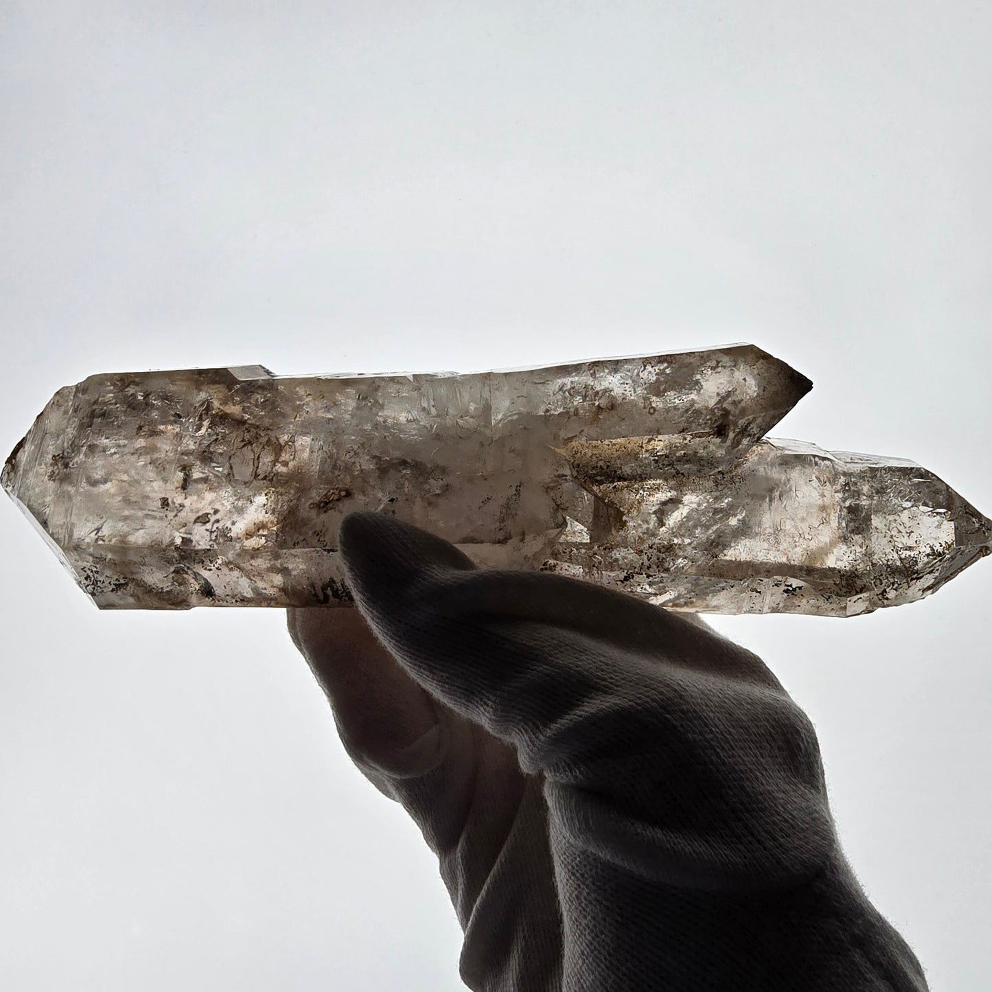 Sceptre XL Enhydro Skeleton Smoky Quartz DT, 4x Bubble Valentine Pocket, Namibie 233 x 54 x 47 mm