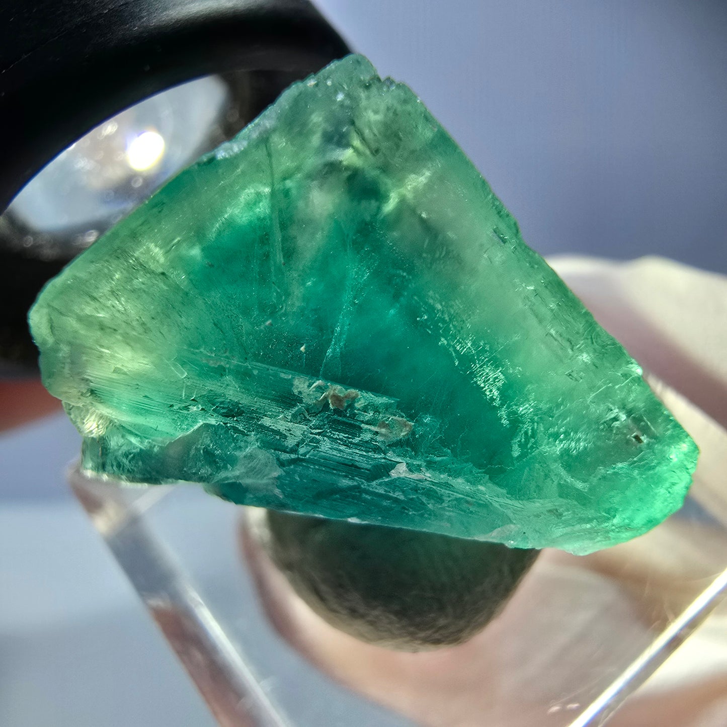 Cube de fluorite fantôme transparente parquetée, vert Okorusu, Namibie 18 x 18 x 17 mm