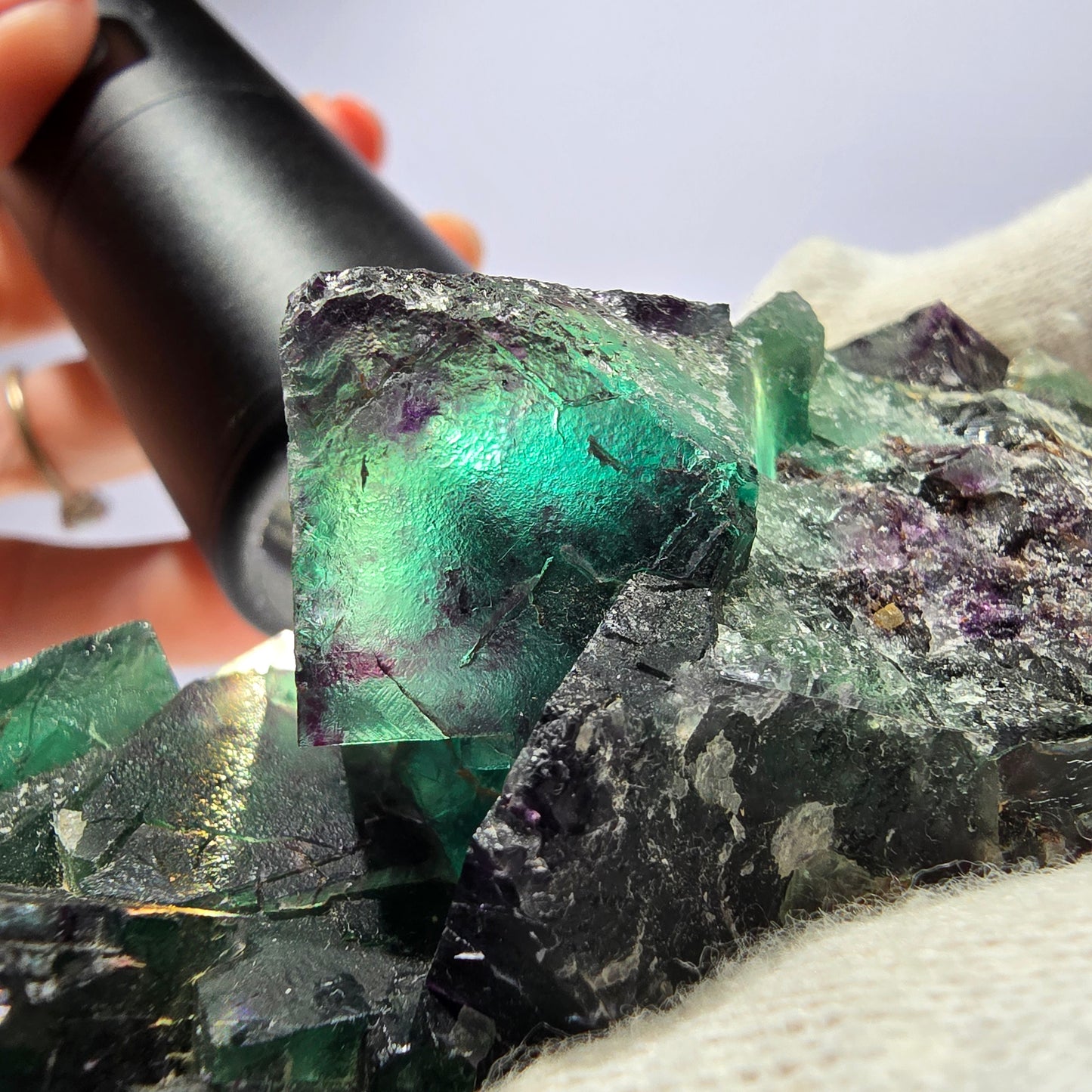 Große Phantom Fluorit Würfel Stufe parkettiert zonal Okorusu Namibia 100*47*36mm